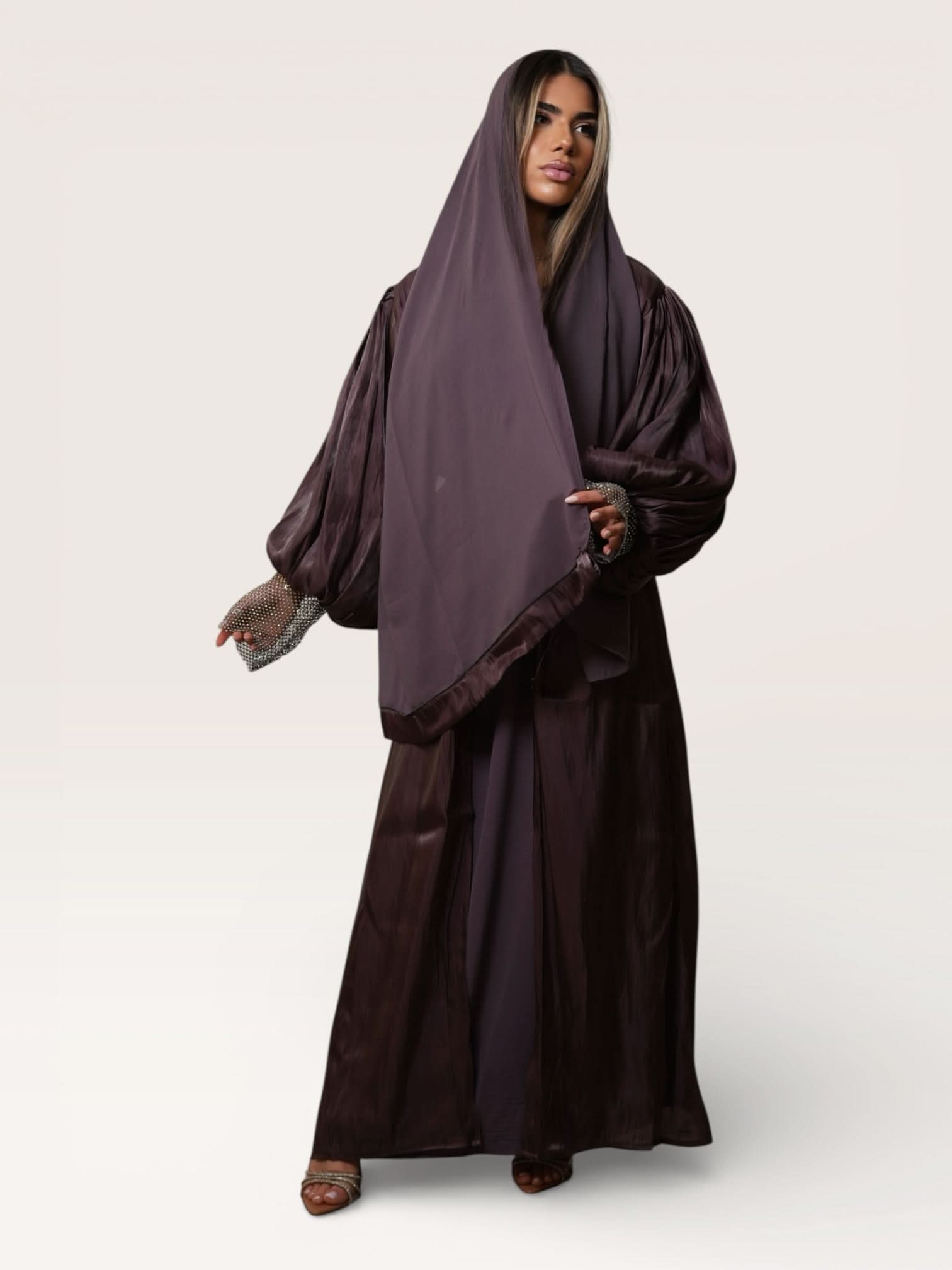 Glitter balloon Abaya - eggplant