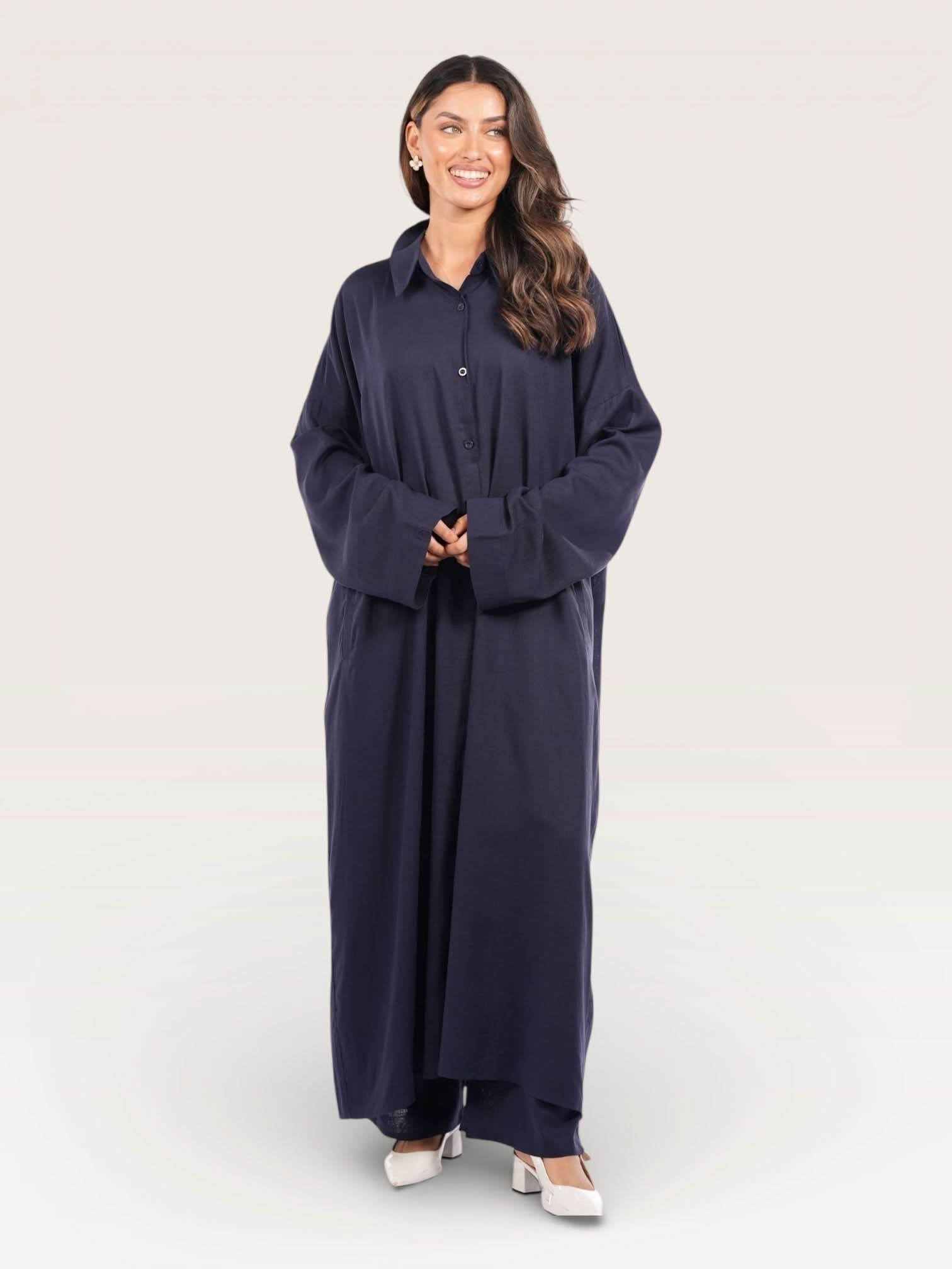 palma linen set - navy - Losyana.Shop