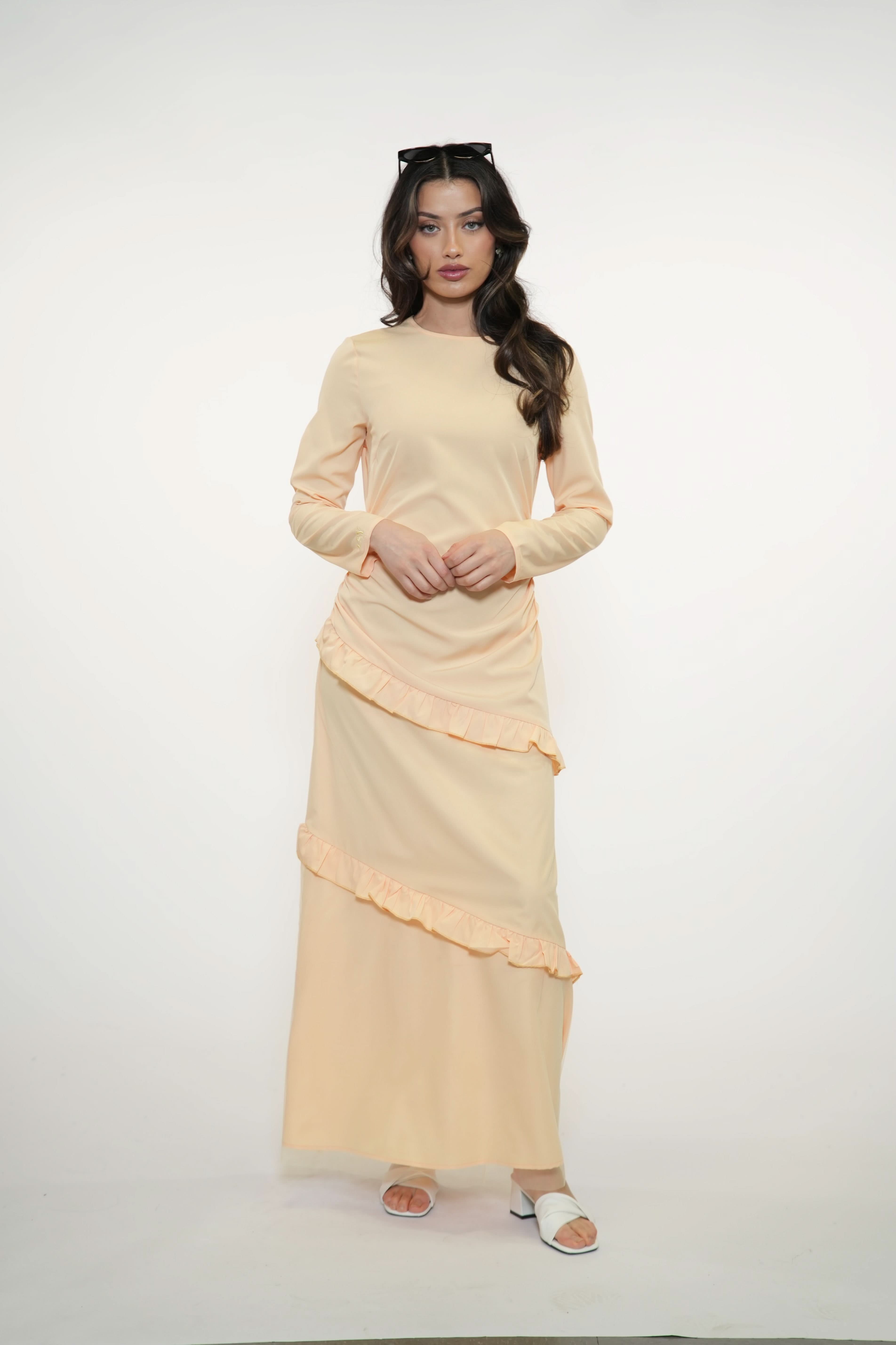 ROMANCE RUFFLE DRESS - APRICOT - Losyana.Shop