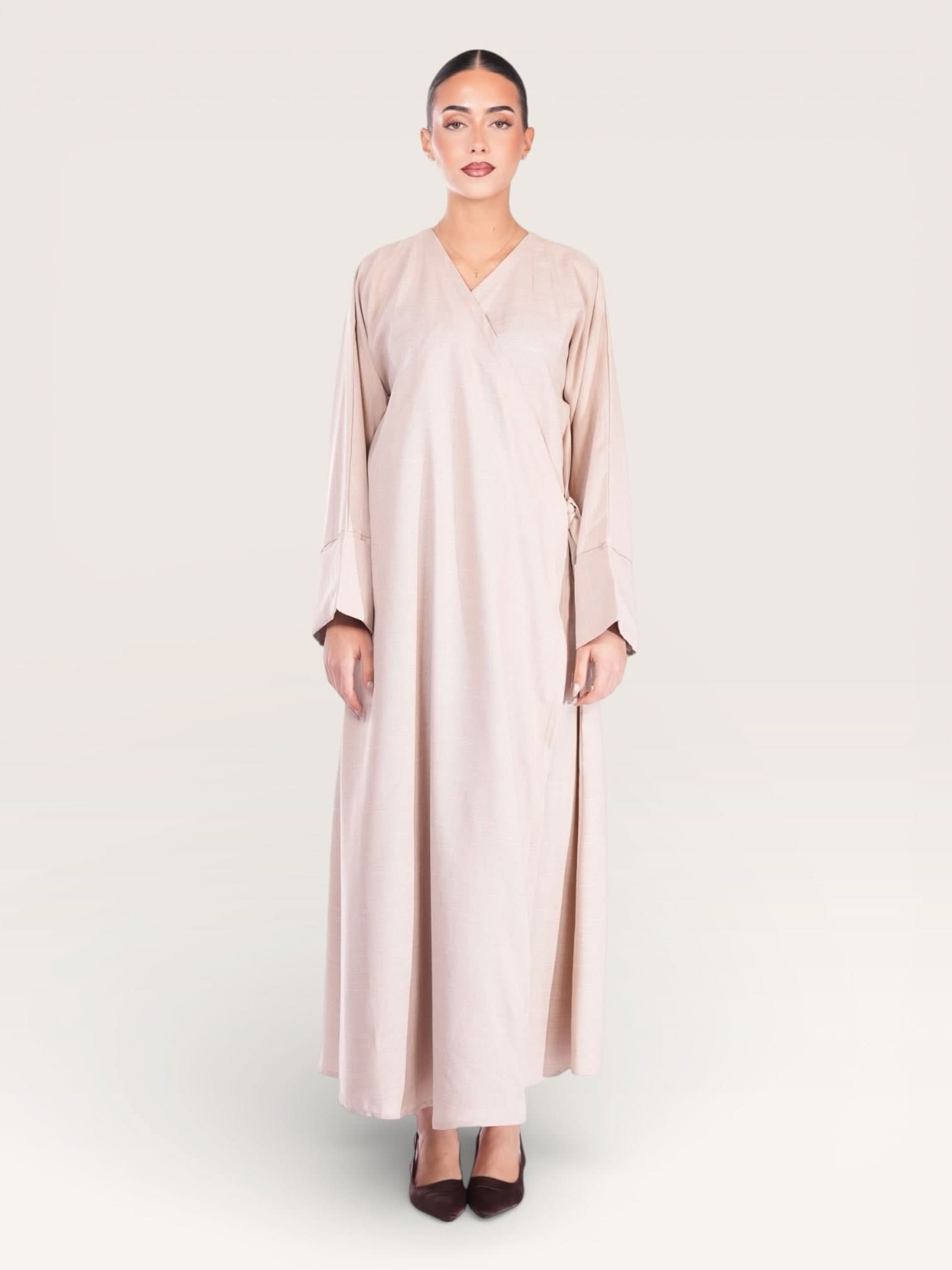 wickel linen abaya - beige
