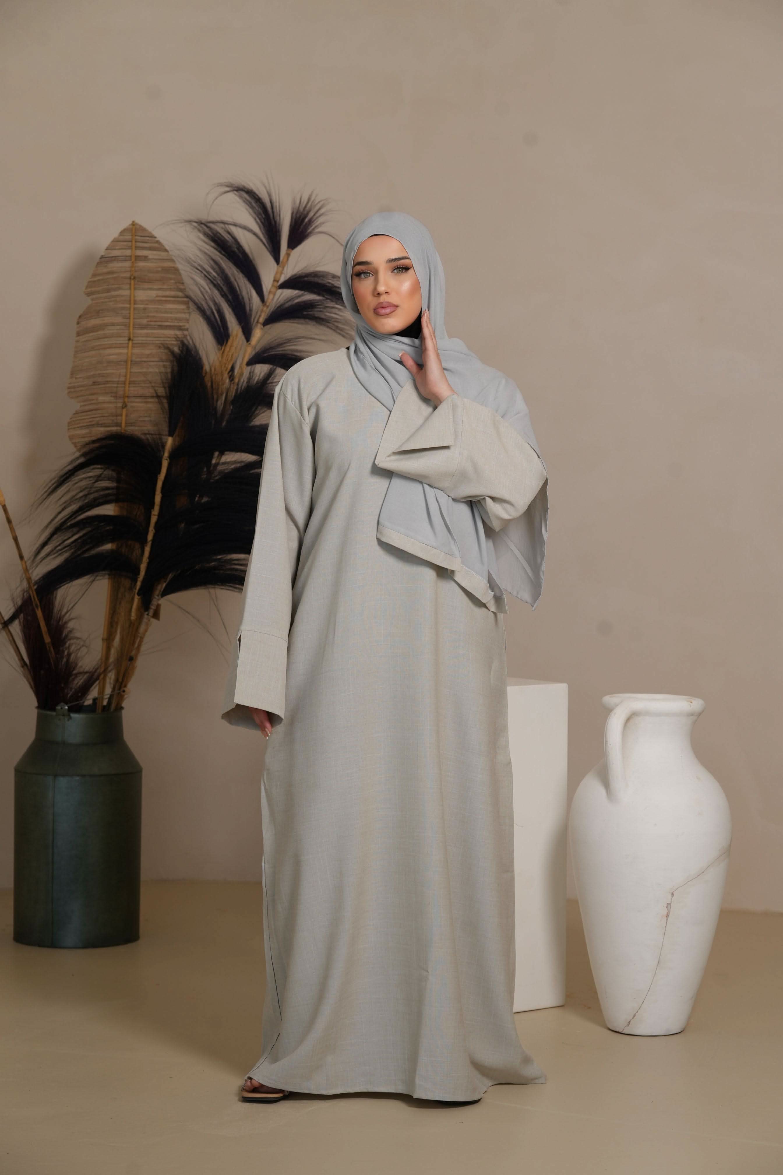 DXB Linen Abaya - ashy beige - Losyana.Shop