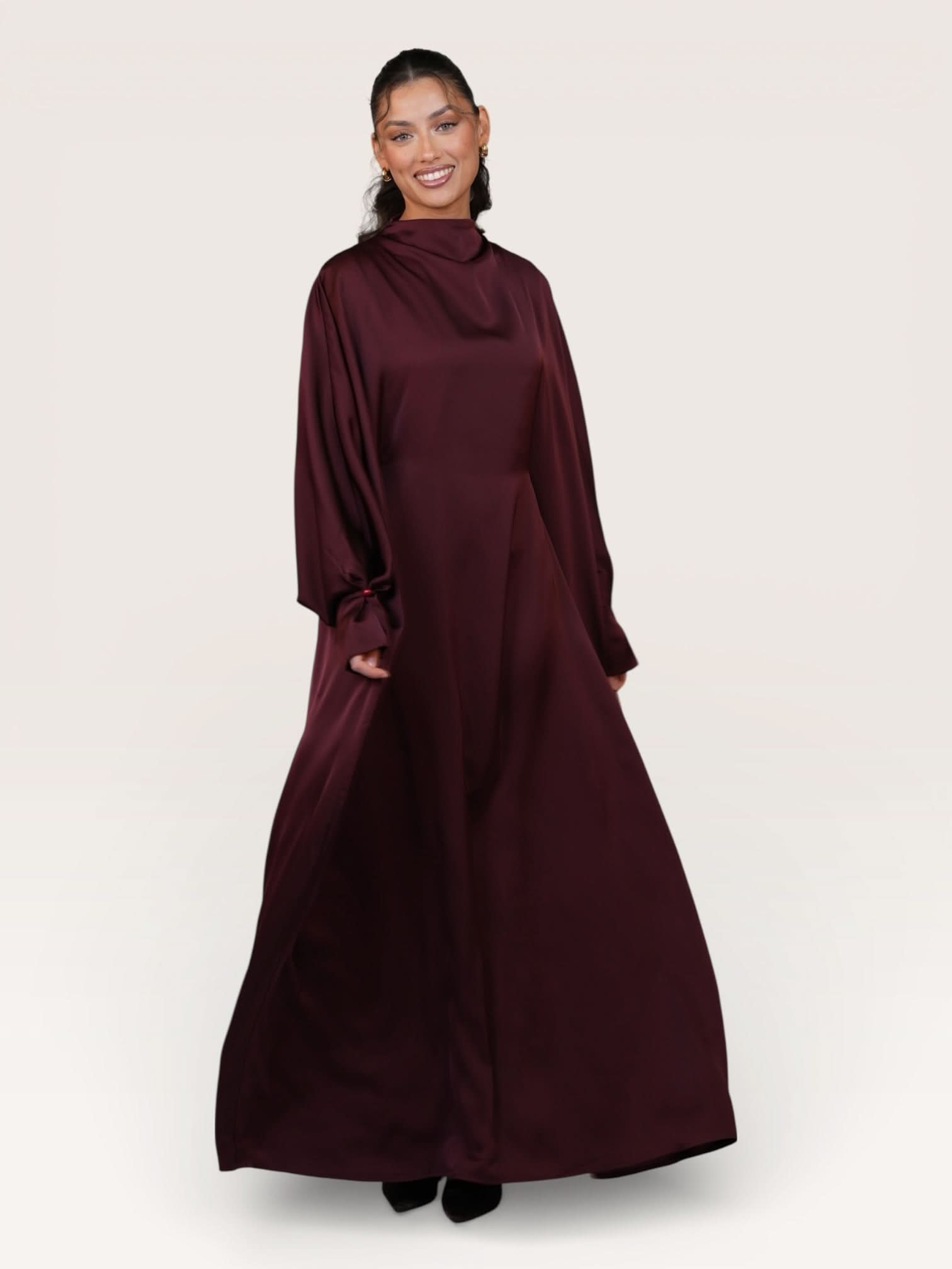 arabian satin abaya - bordeaux