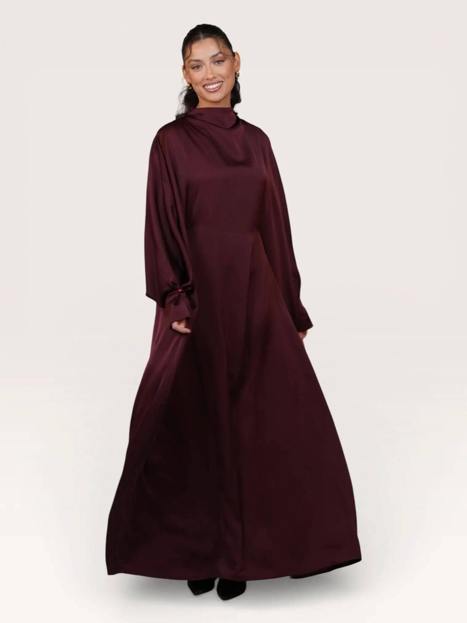 arabian satin abaya - bordeaux - Losyana.Shop