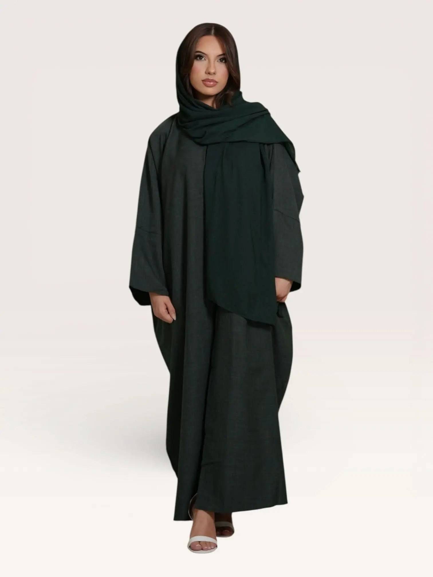linen abaya / kimono - dark green - Losyana.Shop