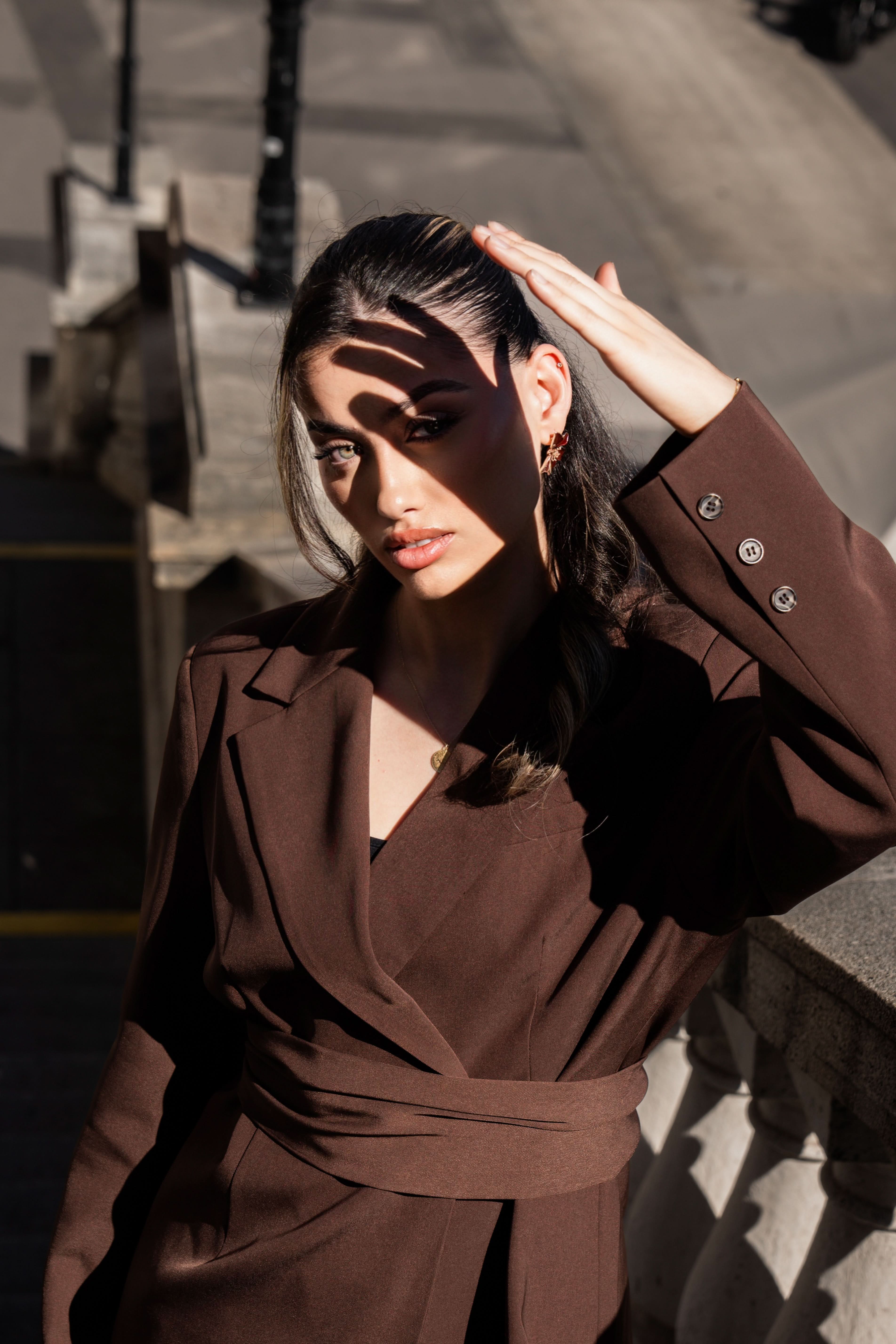 the noble belted blazer - mocca mousse - Losyana.Shop