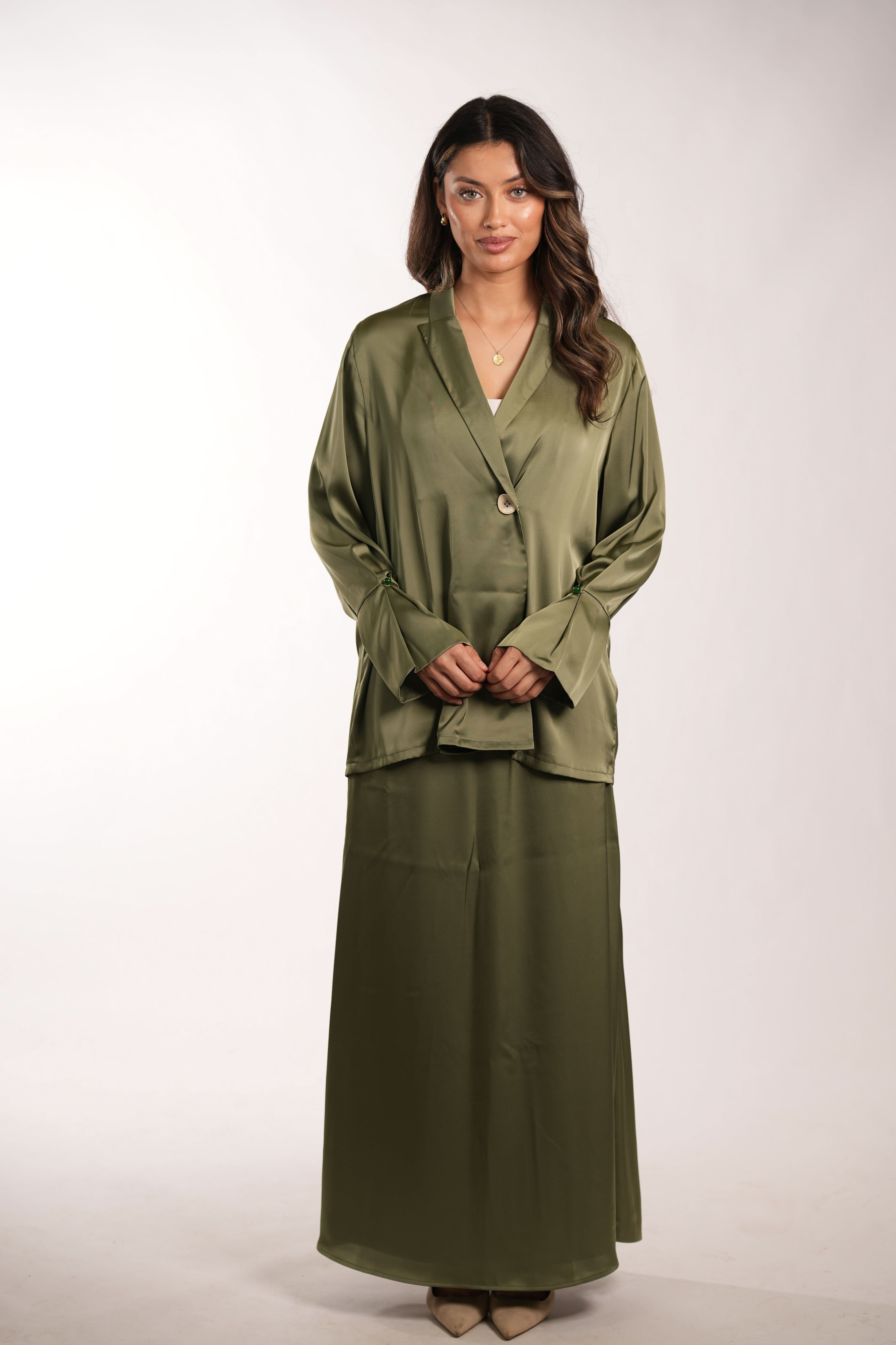 satin silk skirt - olive