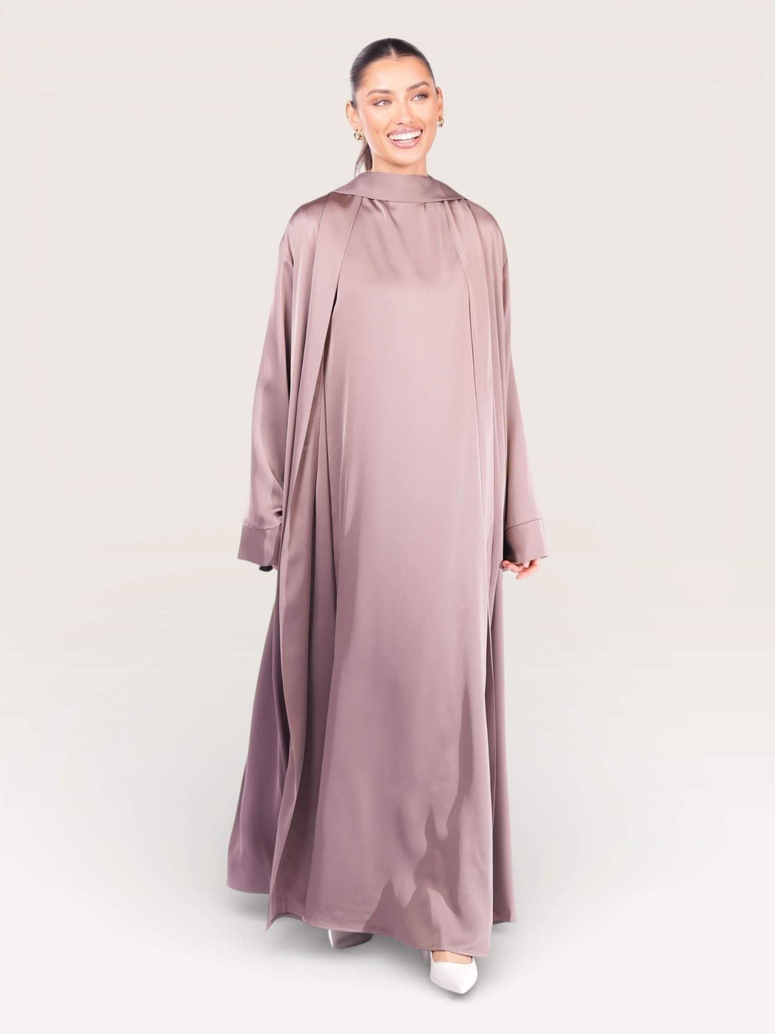 satin kimono abaya - rose taupe - Losyana.Shop