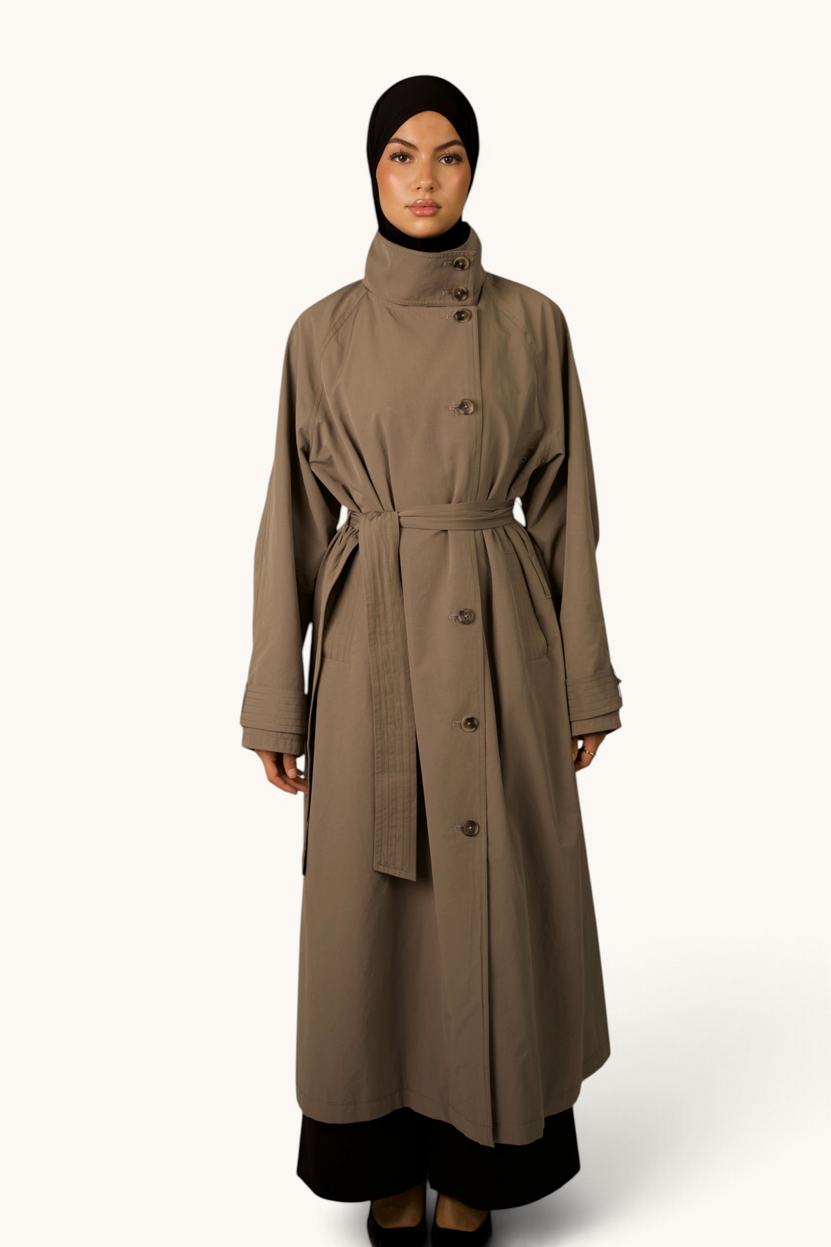 LOSYANA langer Trenchcoat in Army Green, klassischer Mantel mit langem Schnitt