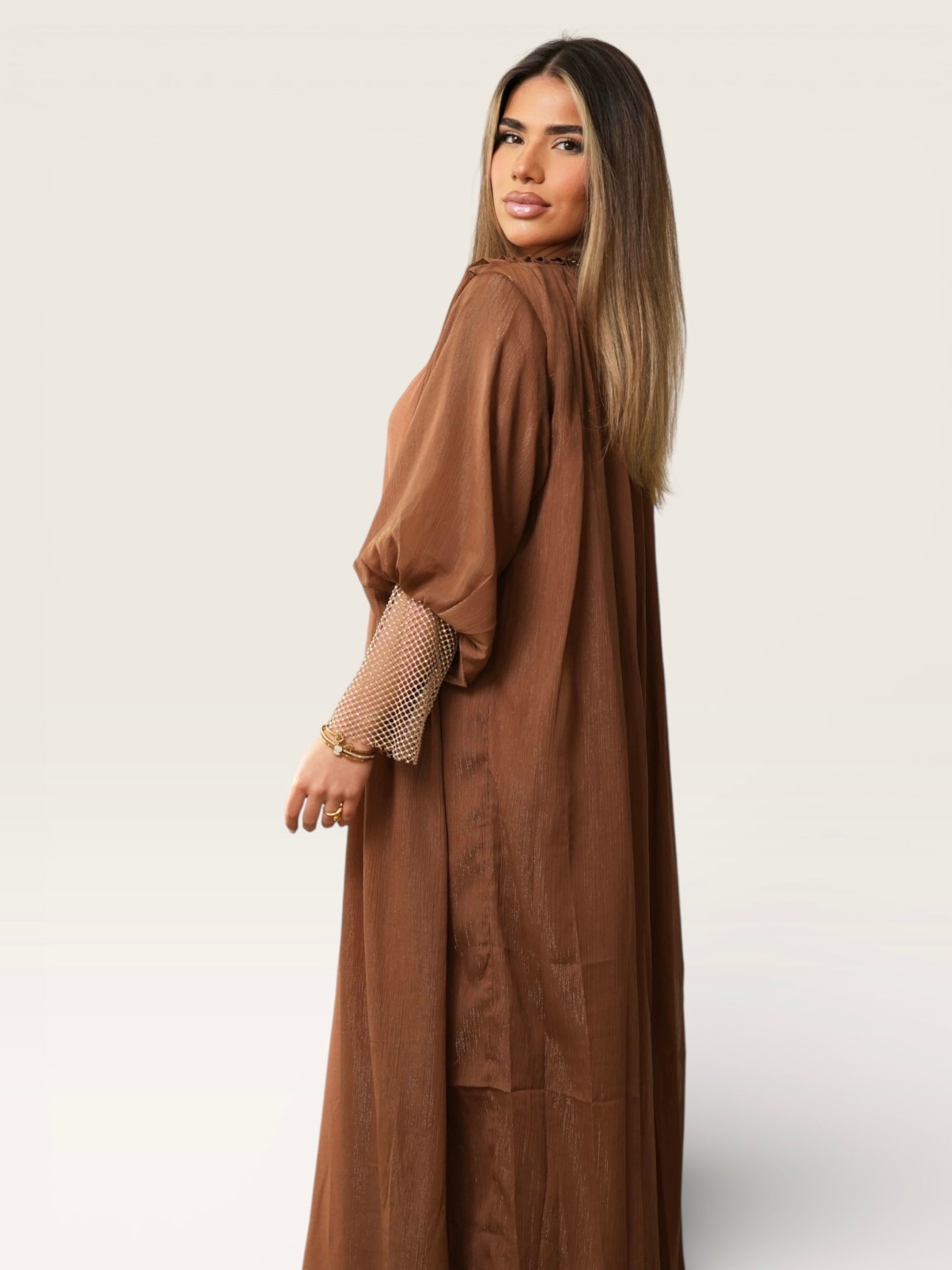 Glitter ballon Abaya - caramel - Losyana.Shop