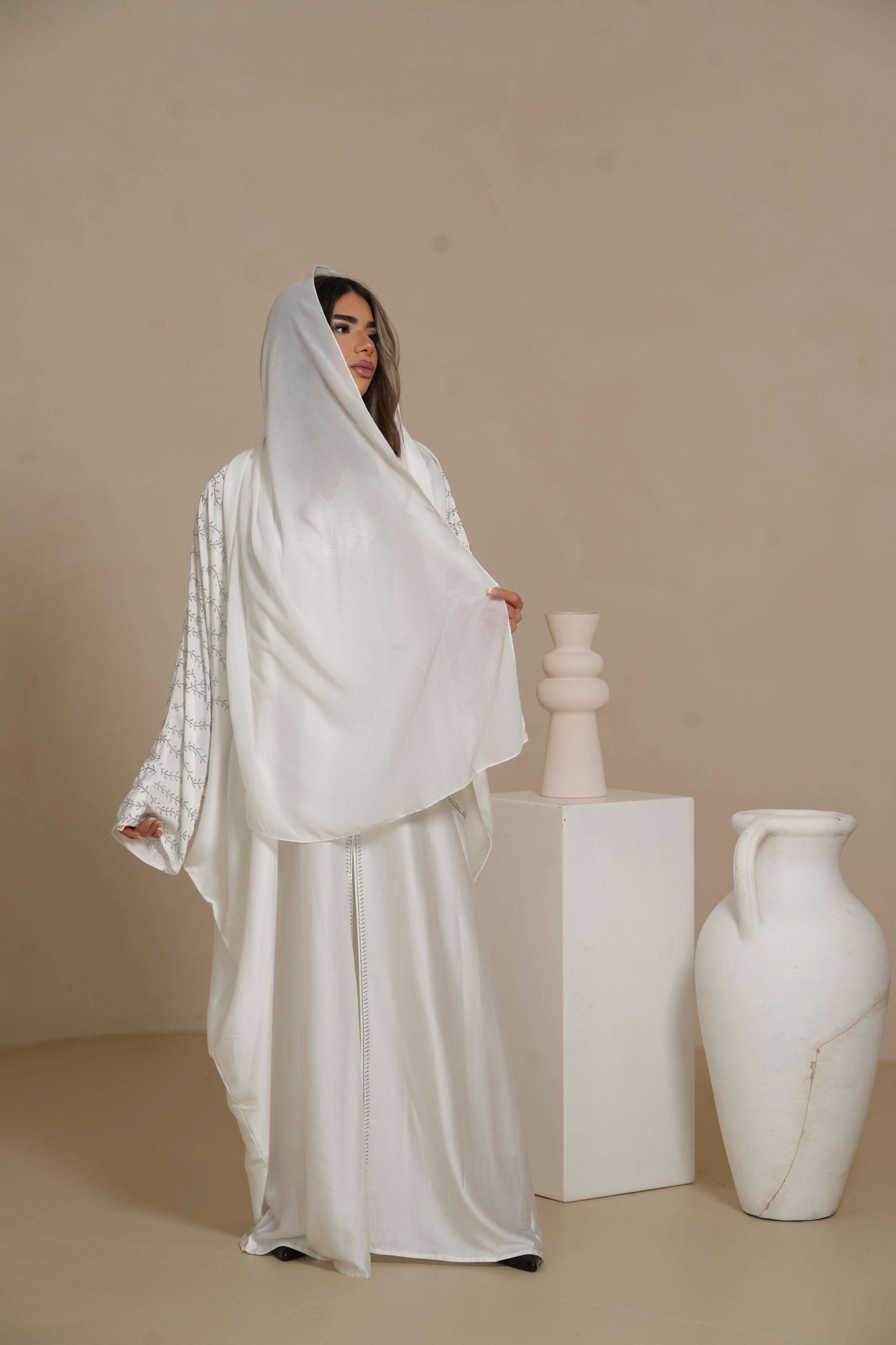 Abaya à paillettes - blanche