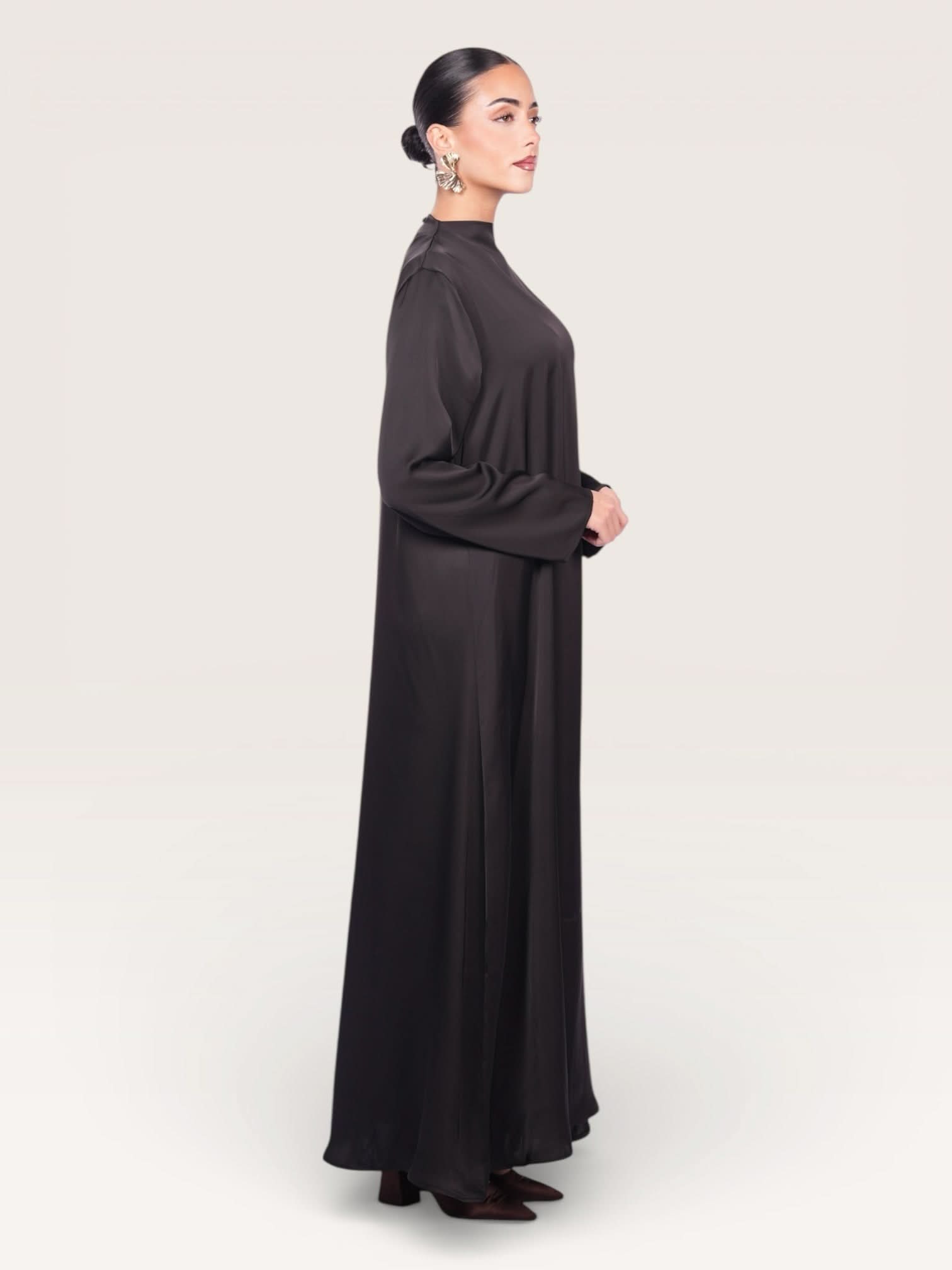 satin kimono abaya - black - Losyana.Shop