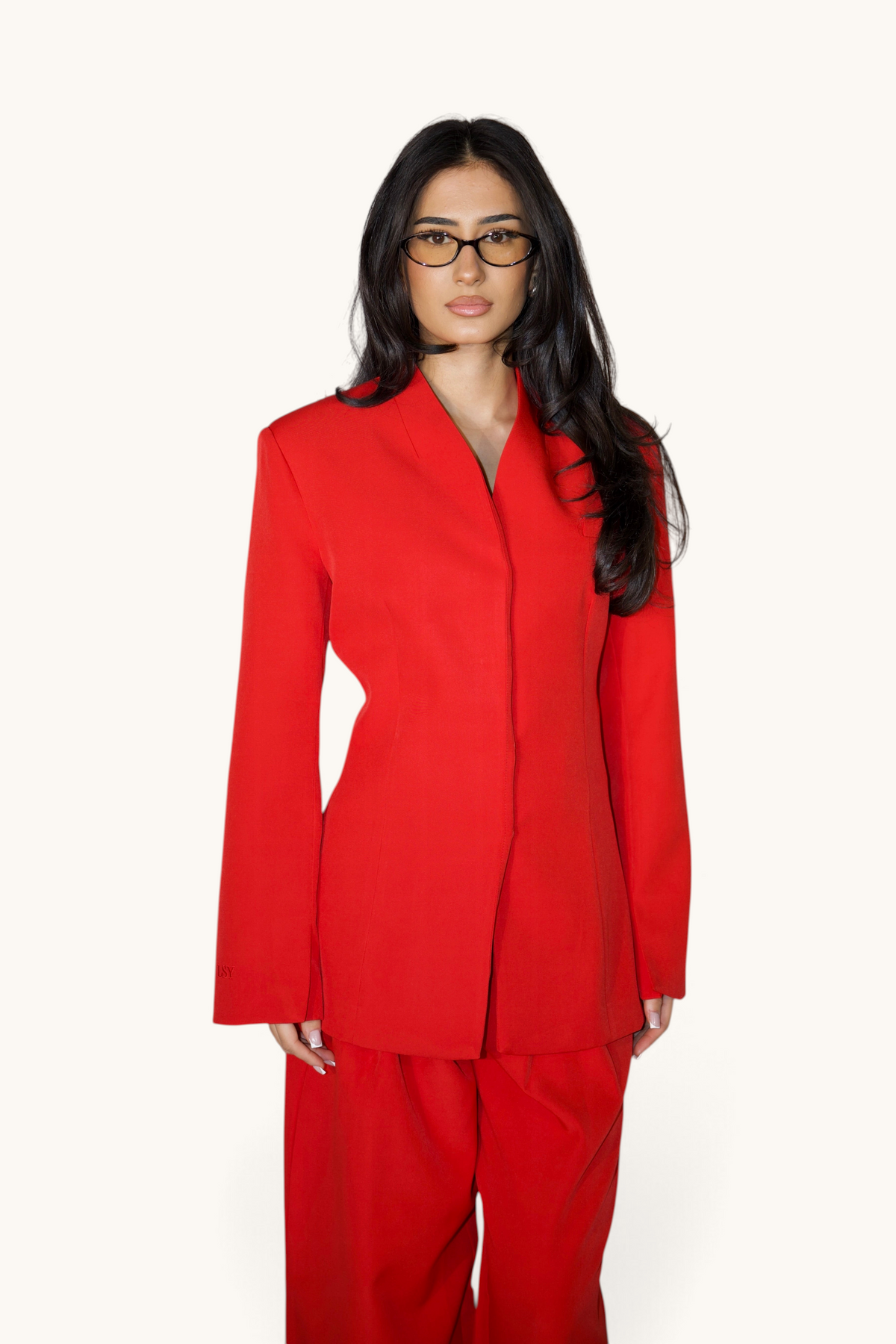 Roter LOSYANA Blazer mit verdecktem Verschluss, elegante Jacke in taillierter Passform