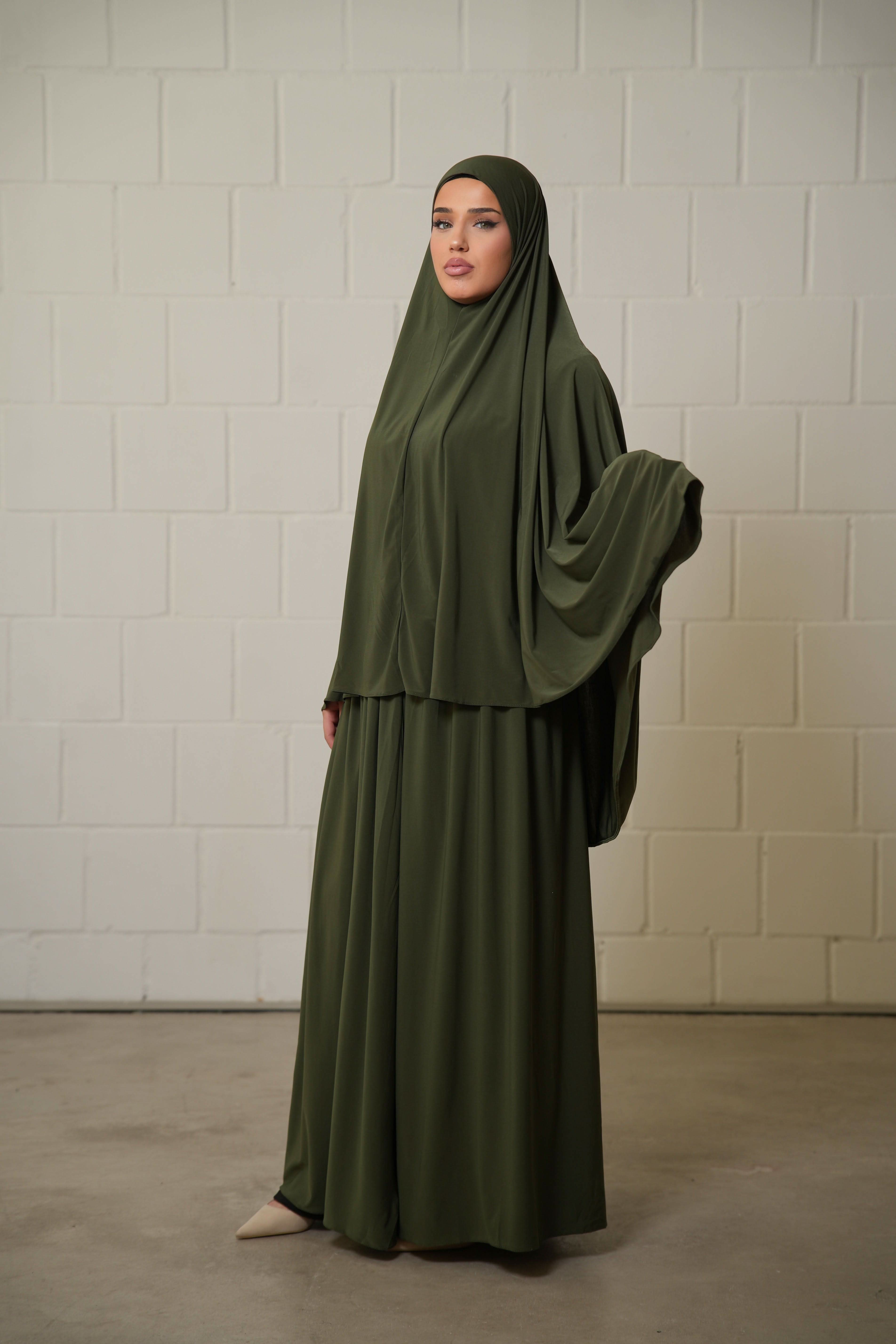 Premium Khimar Set - Khaki Green - Losyana.Shop