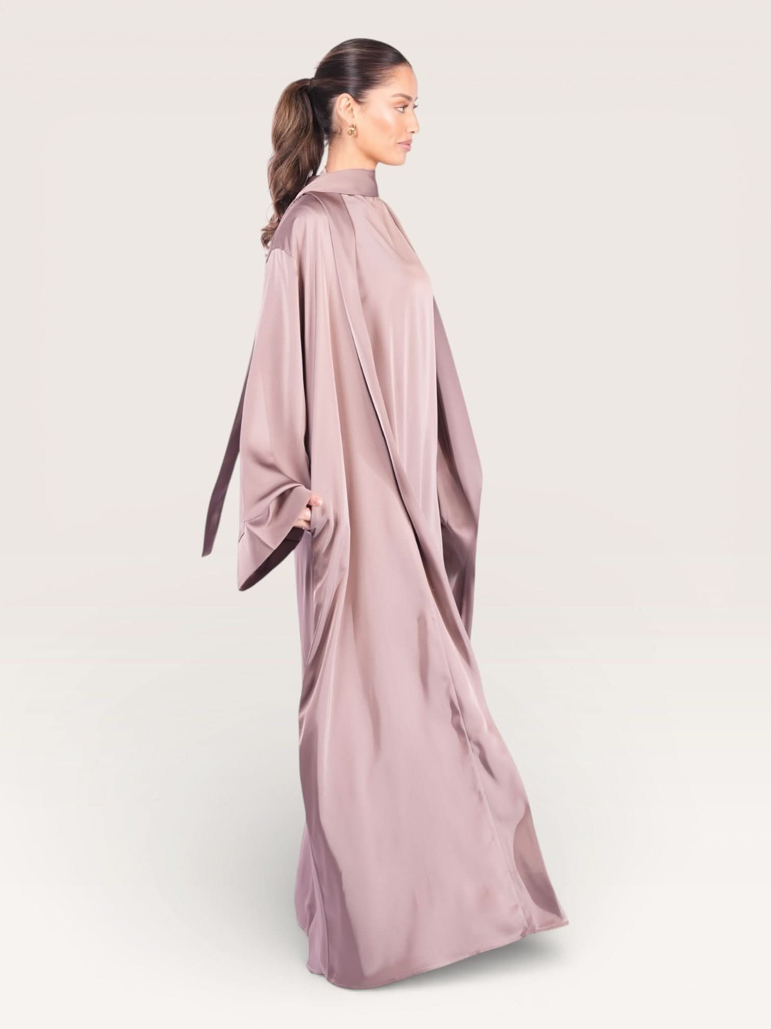 satin kimono abaya - rose taupe