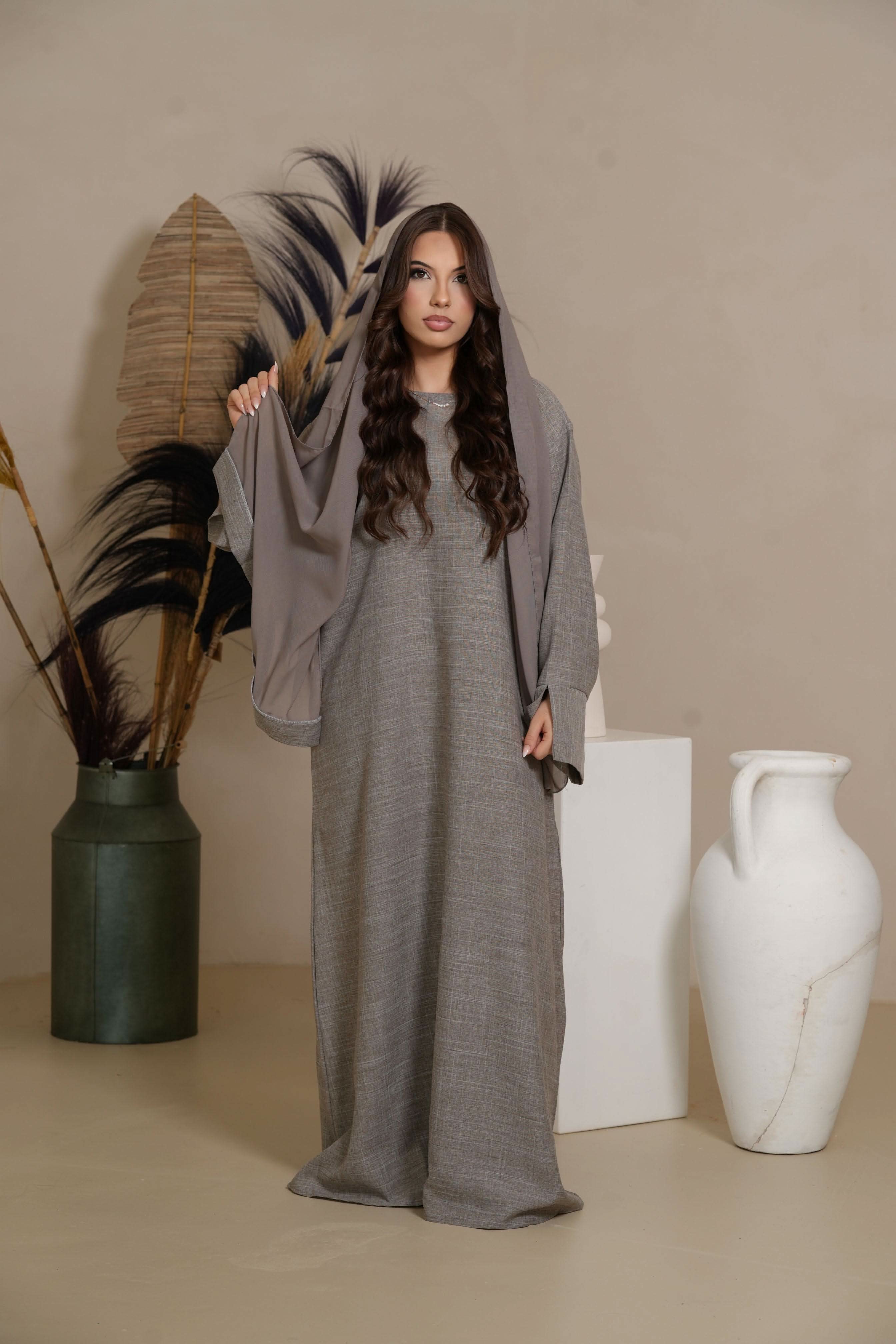 Linen Abaya - venge - Losyana.Shop