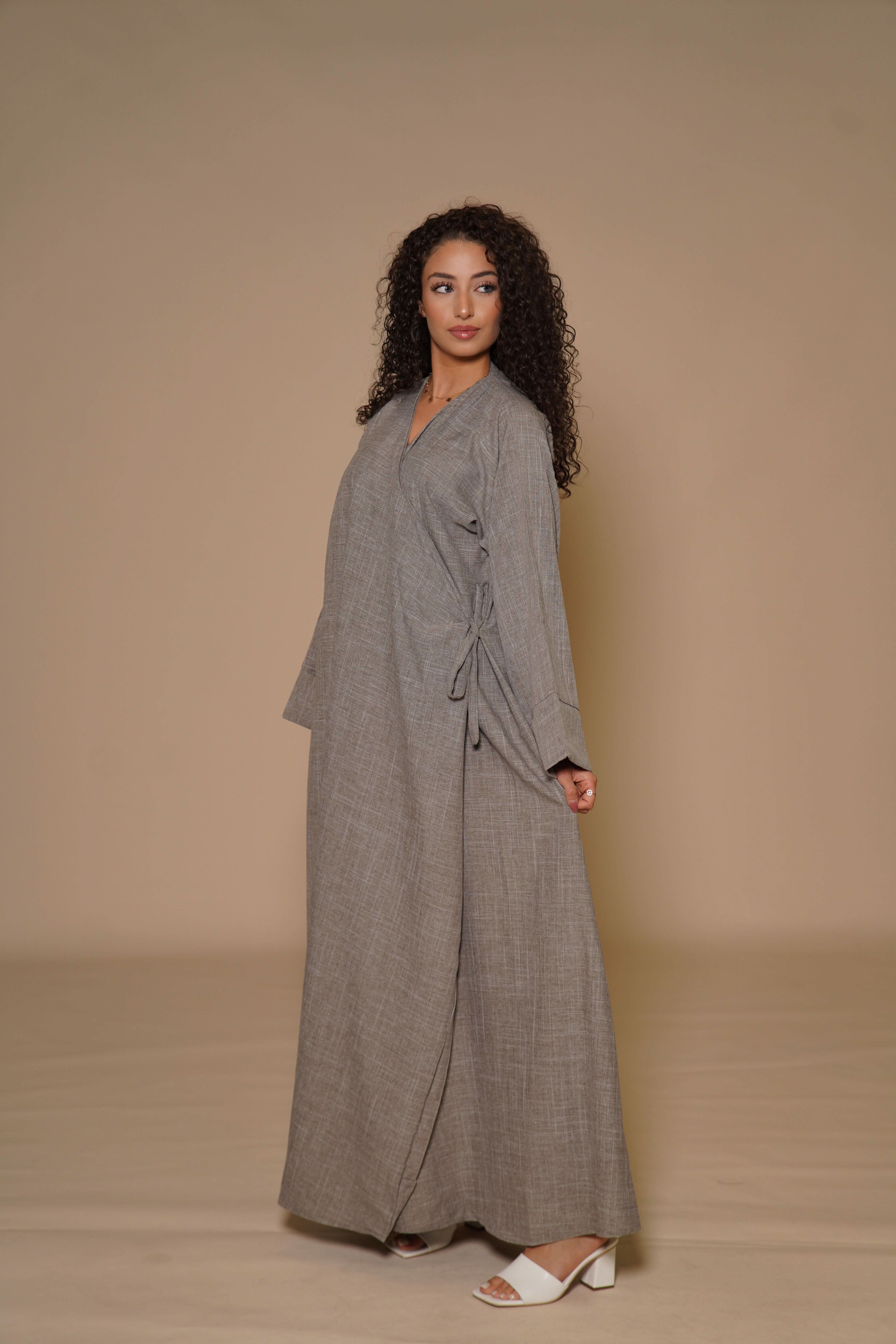 DXB Wickel Linen Abaya - venge - Losyana.Shop