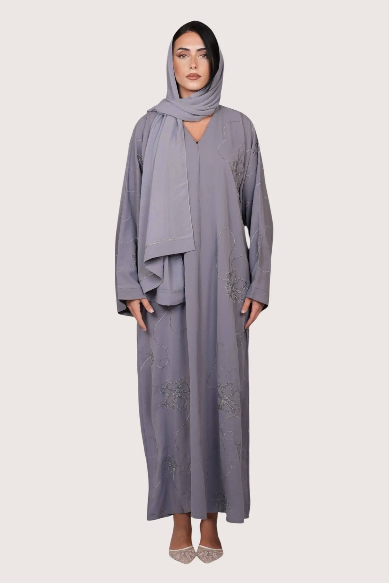 glitter abaya - light grey Losyana.Shop
