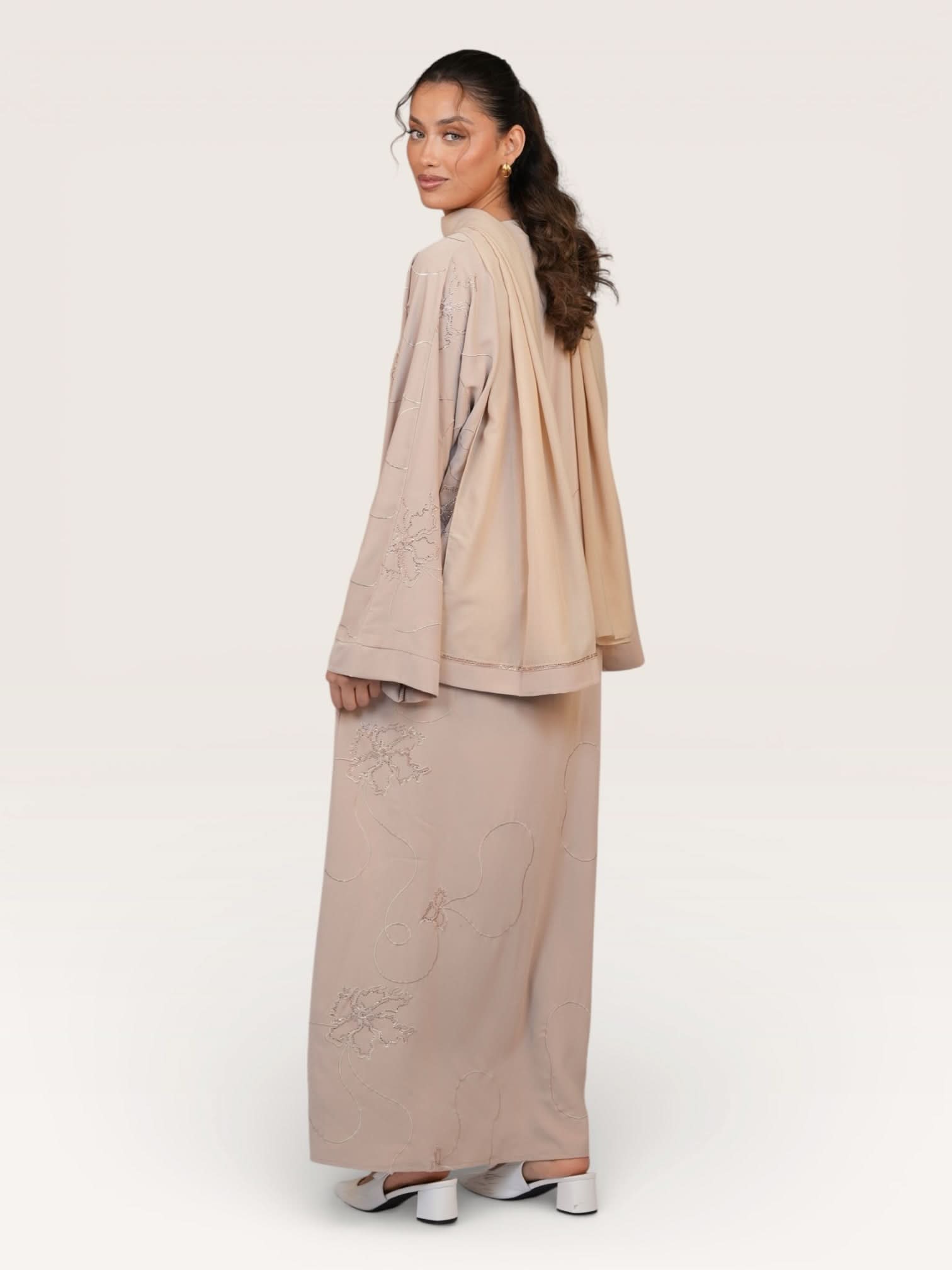 glitter abaya - beige