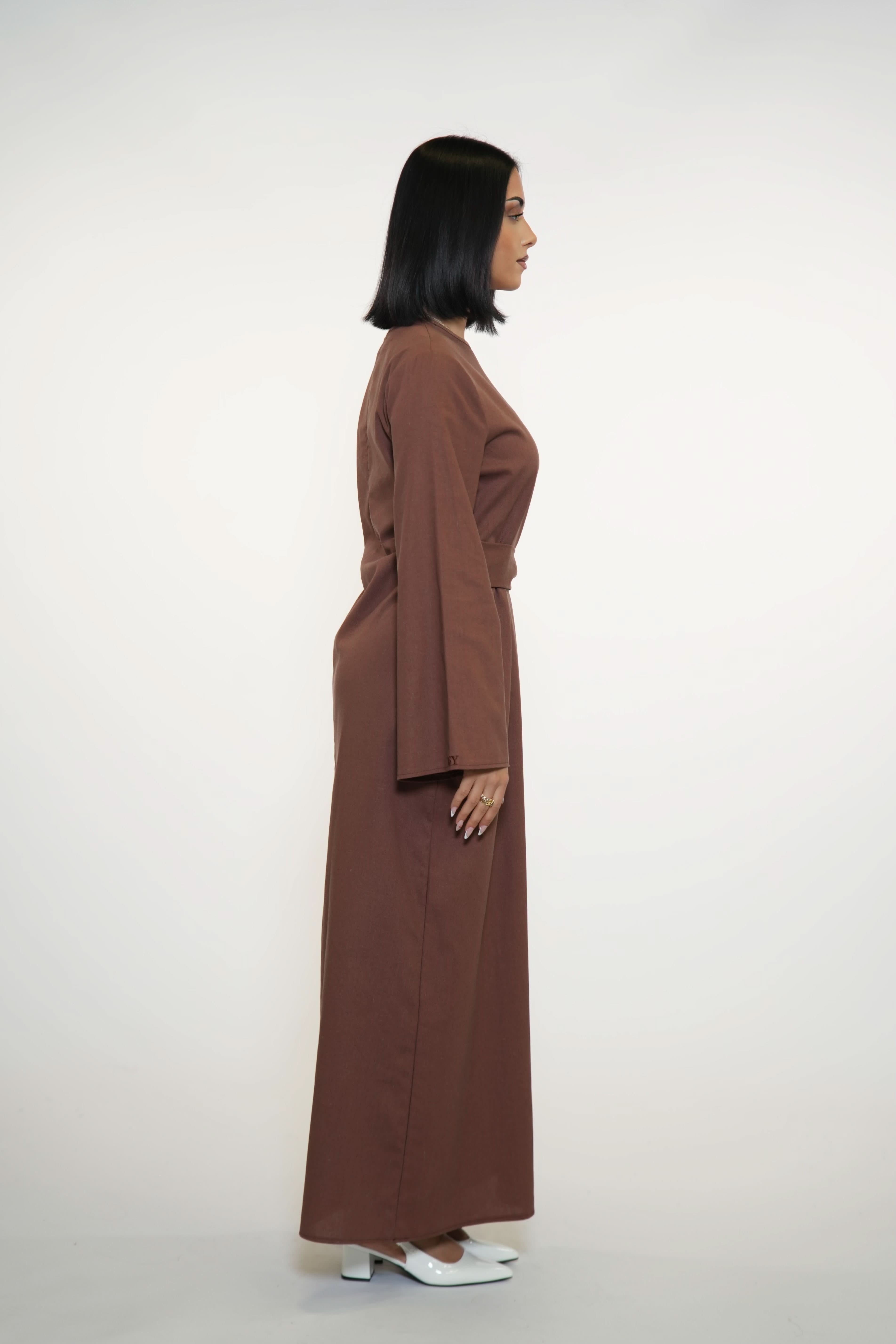 AMALFI LINEN DRESS - BROWN - Losyana.Shop