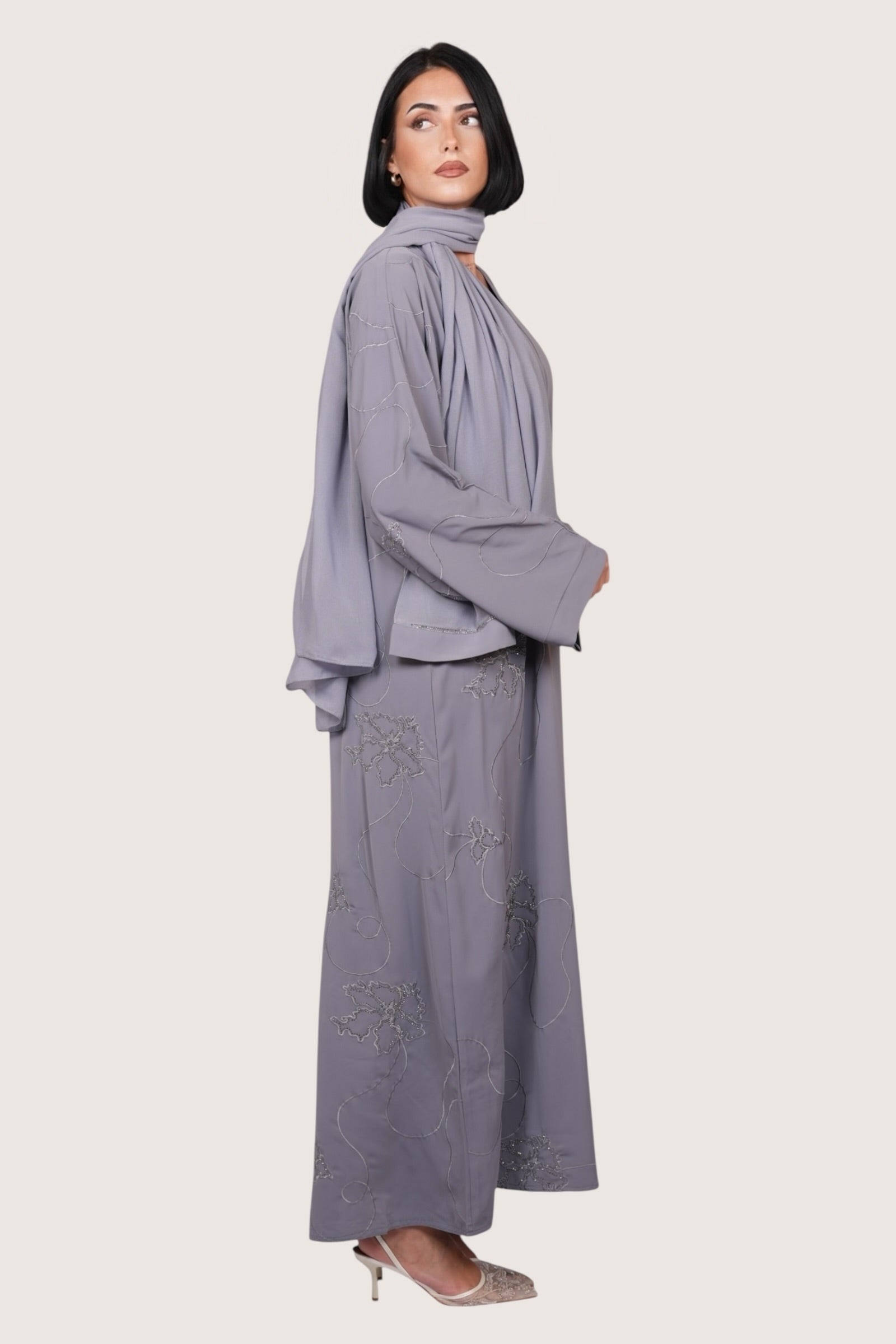 glitter abaya - light grey