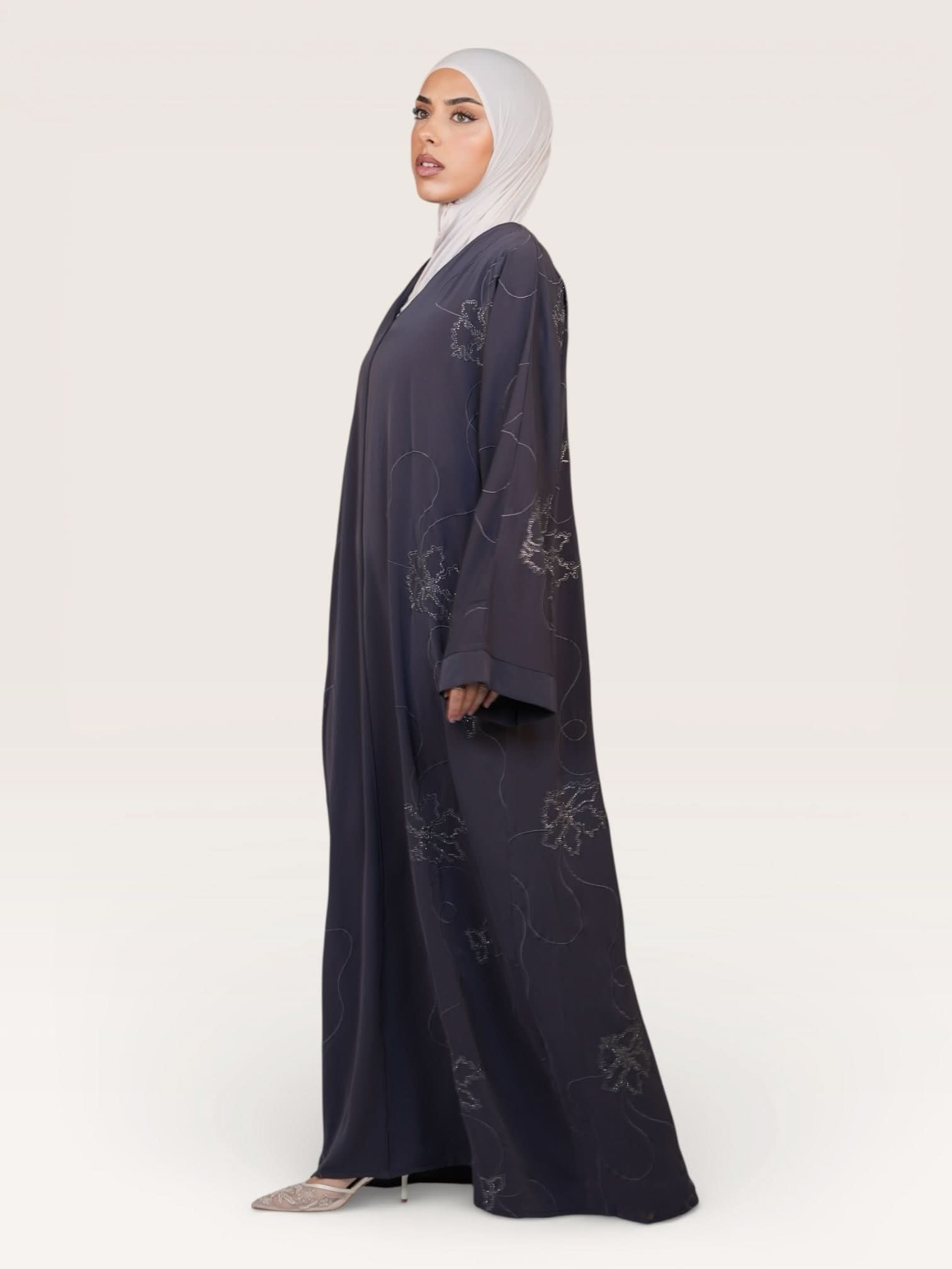 glitter abaya - dark grey