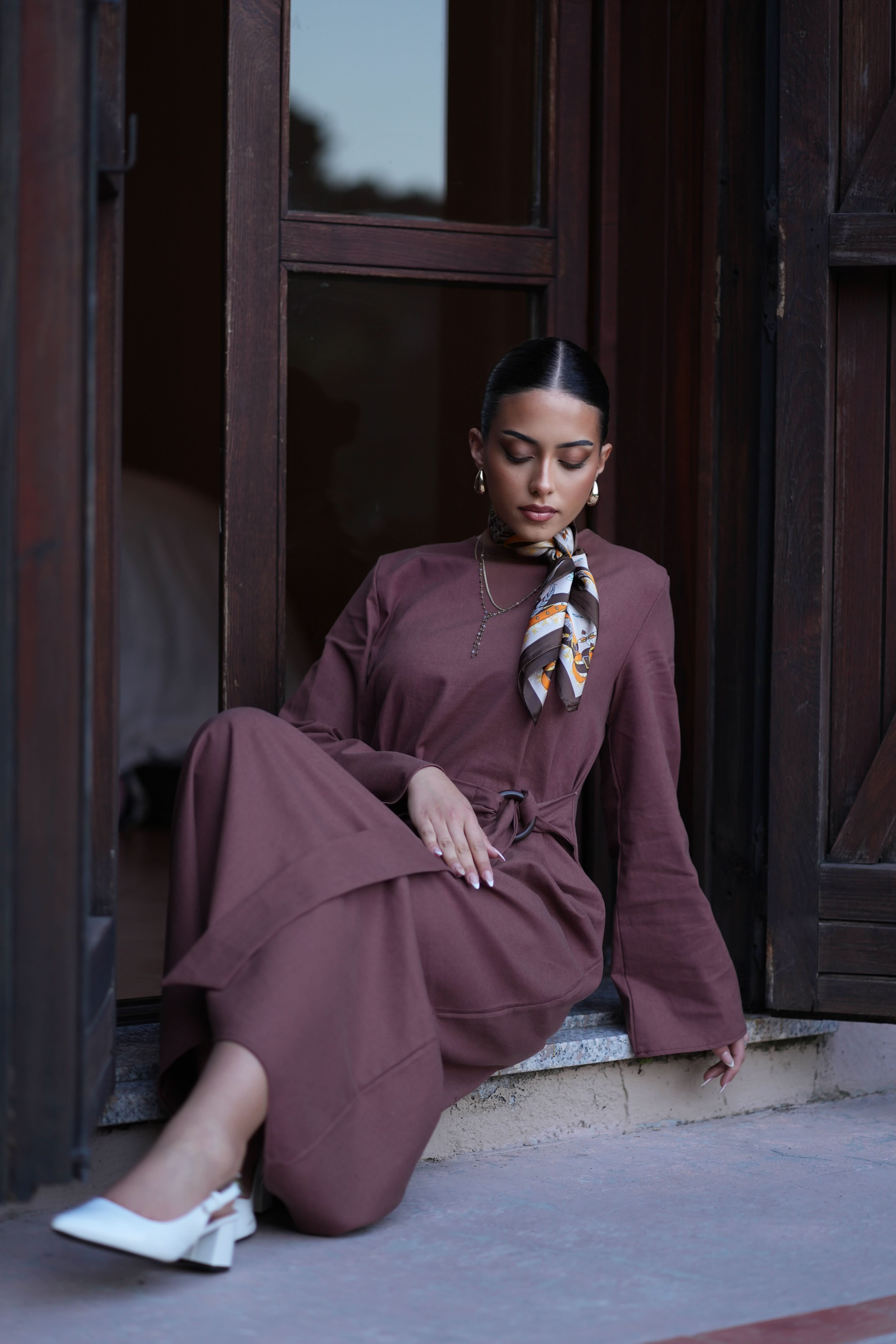 AMALFI LINEN DRESS - BROWN - Losyana.Shop