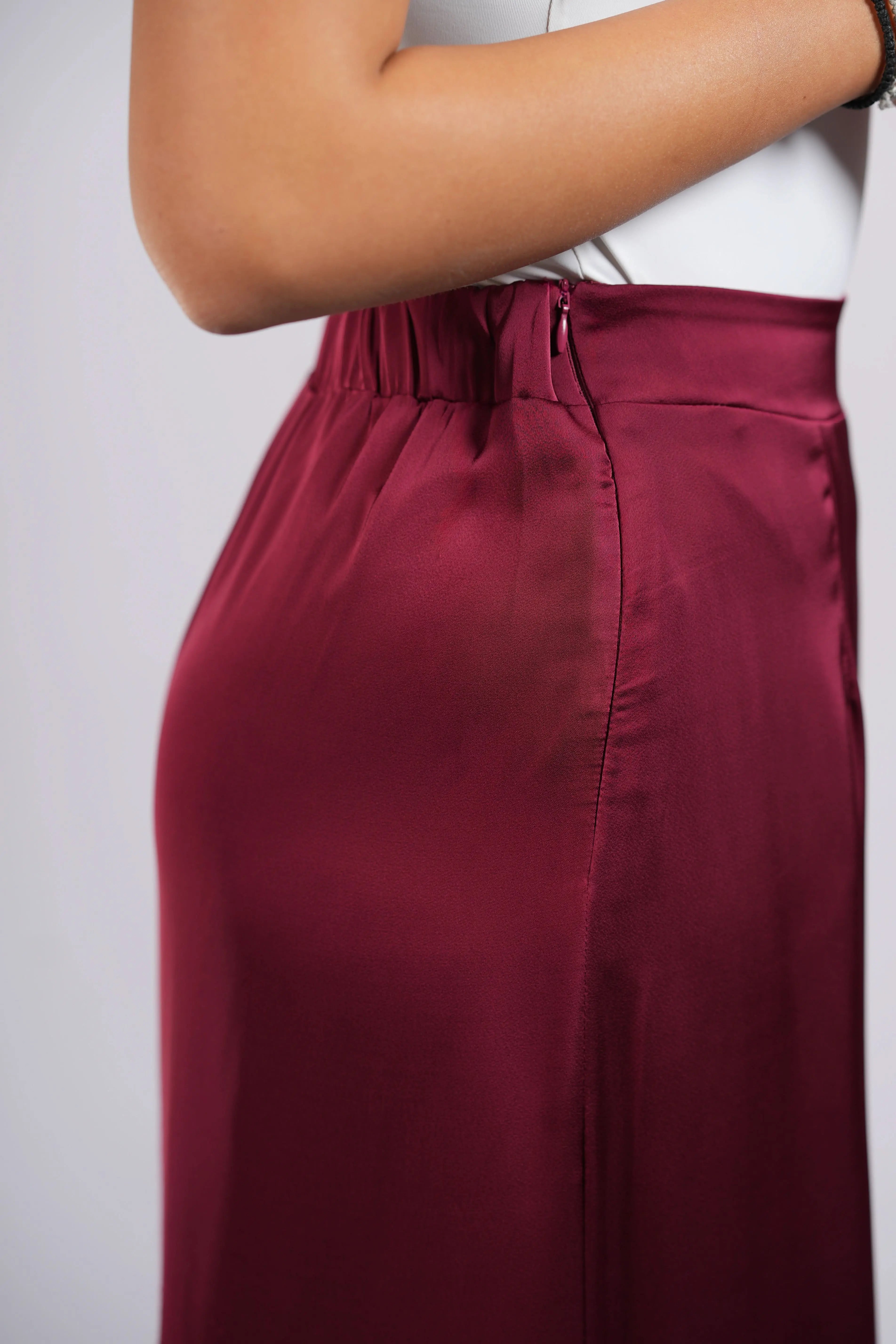 satin silk skirt - bordeaux Losyana.Shop