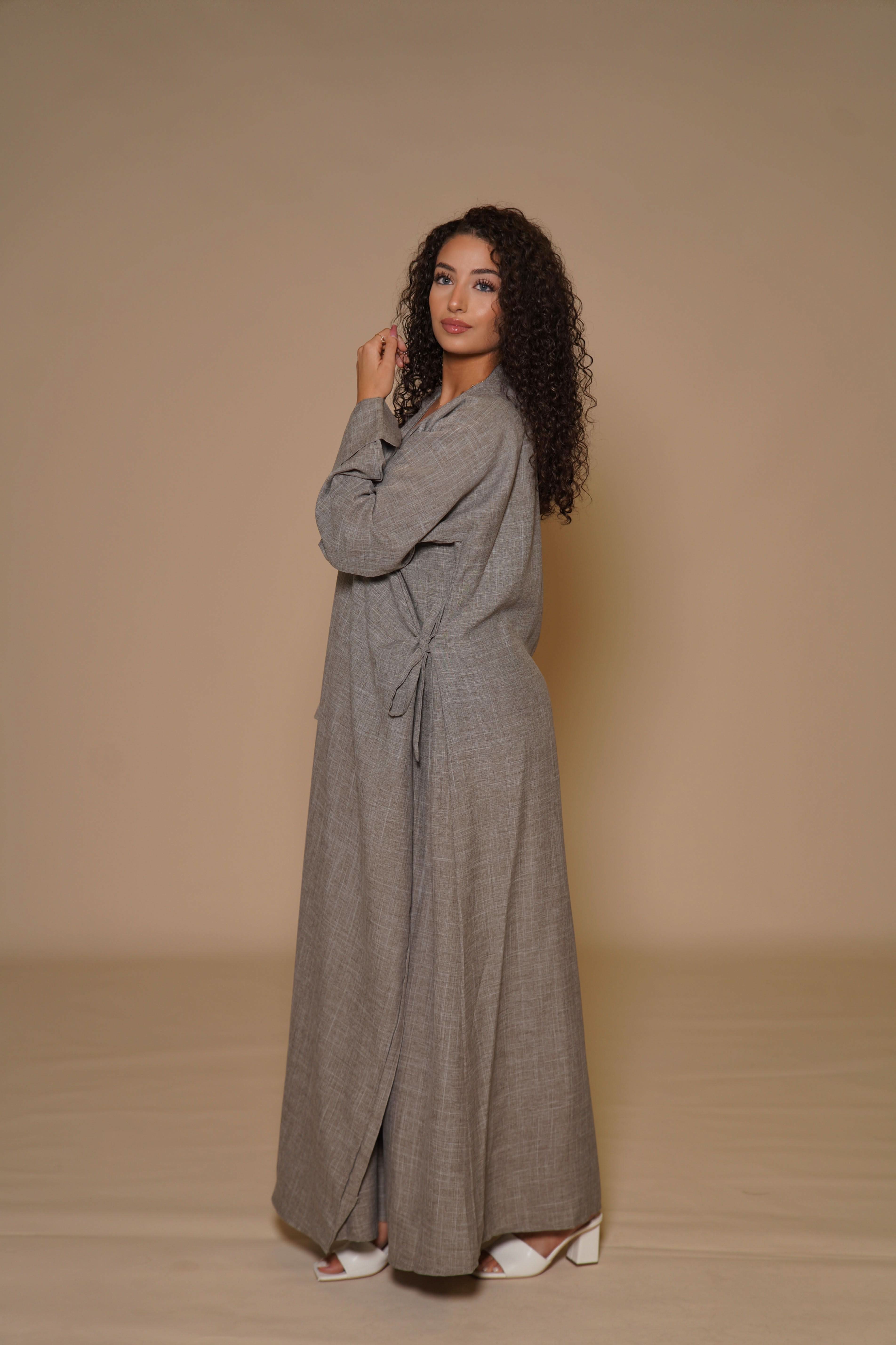 DXB Wickel Linen Abaya - venge - Losyana.Shop