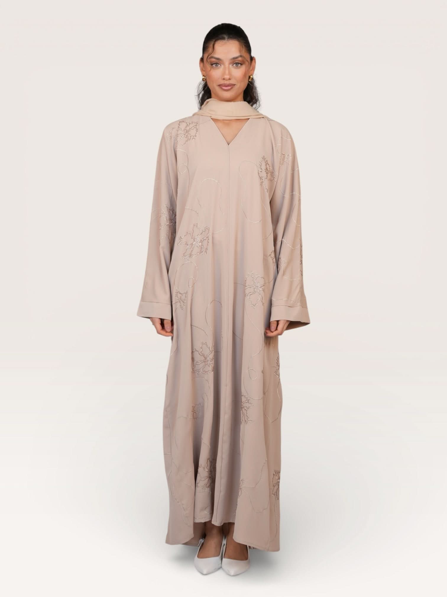 glitter abaya - beige