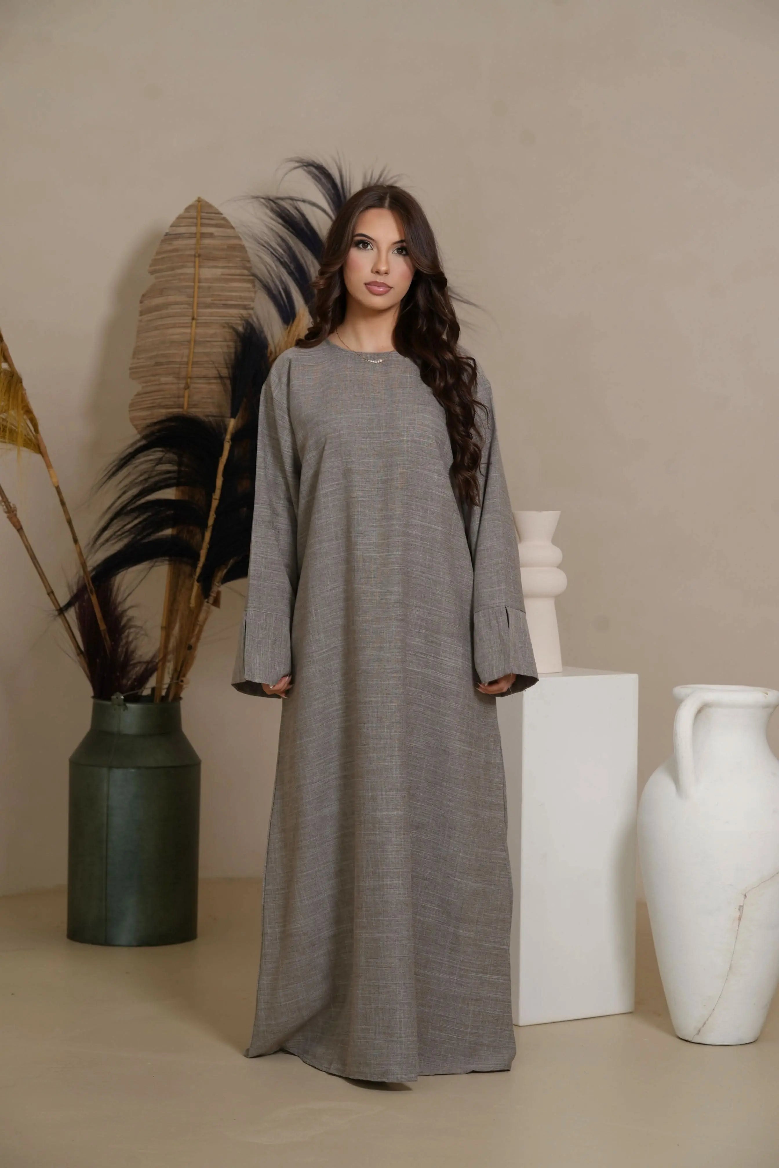 Linen Abaya - venge - Losyana.Shop