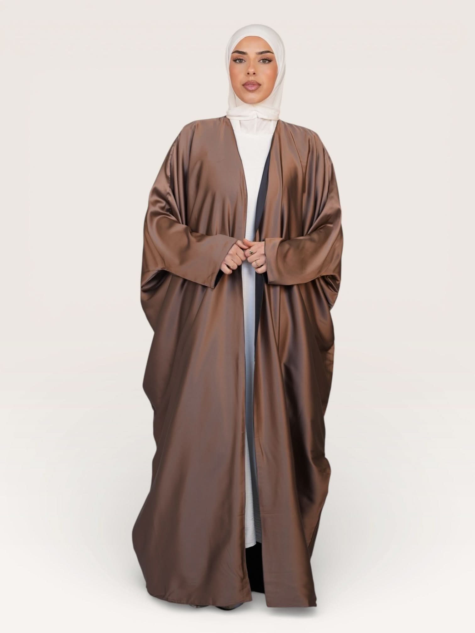 two way abaya - beige / dark grey