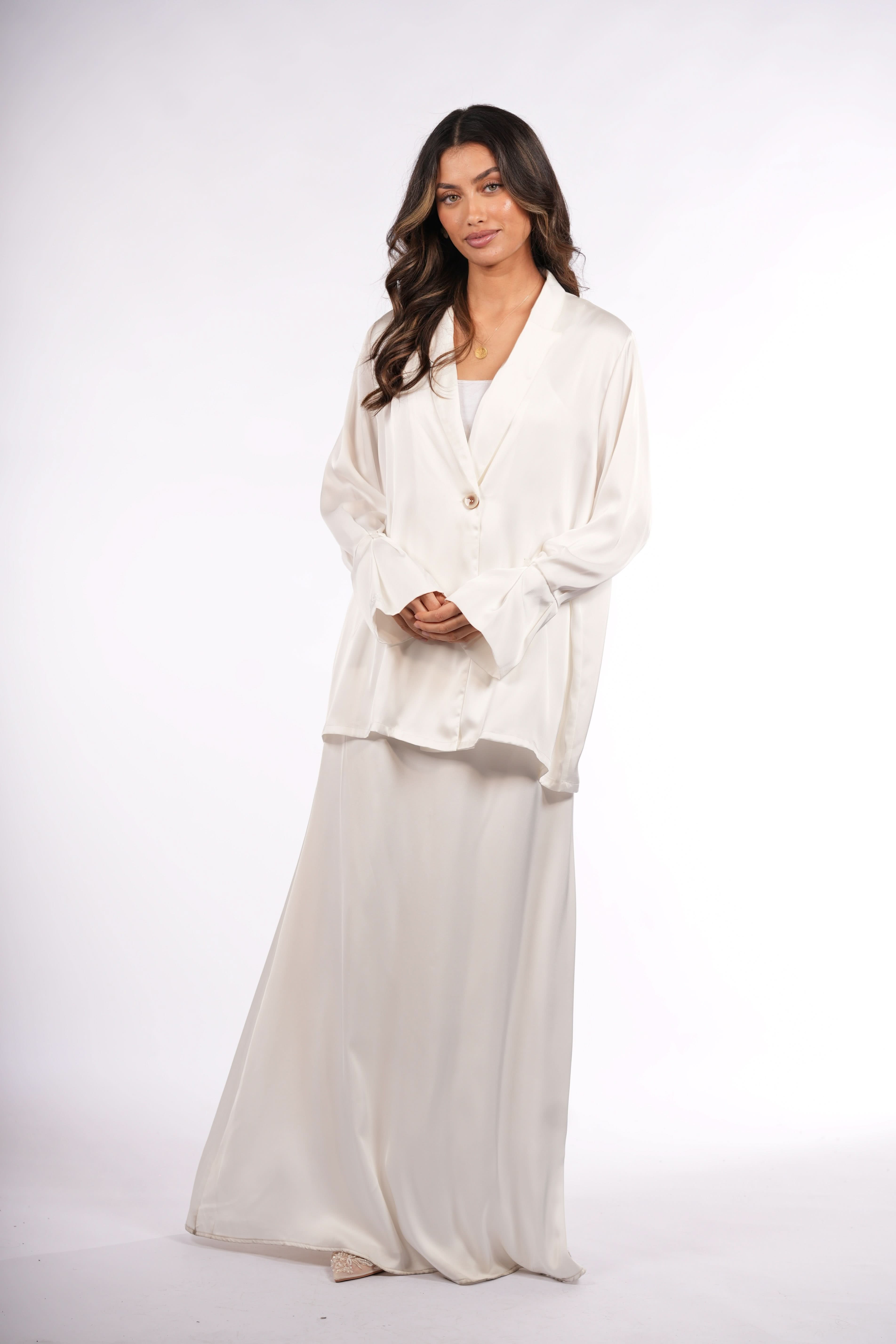 satin silk cardigan - white - Losyana.Shop