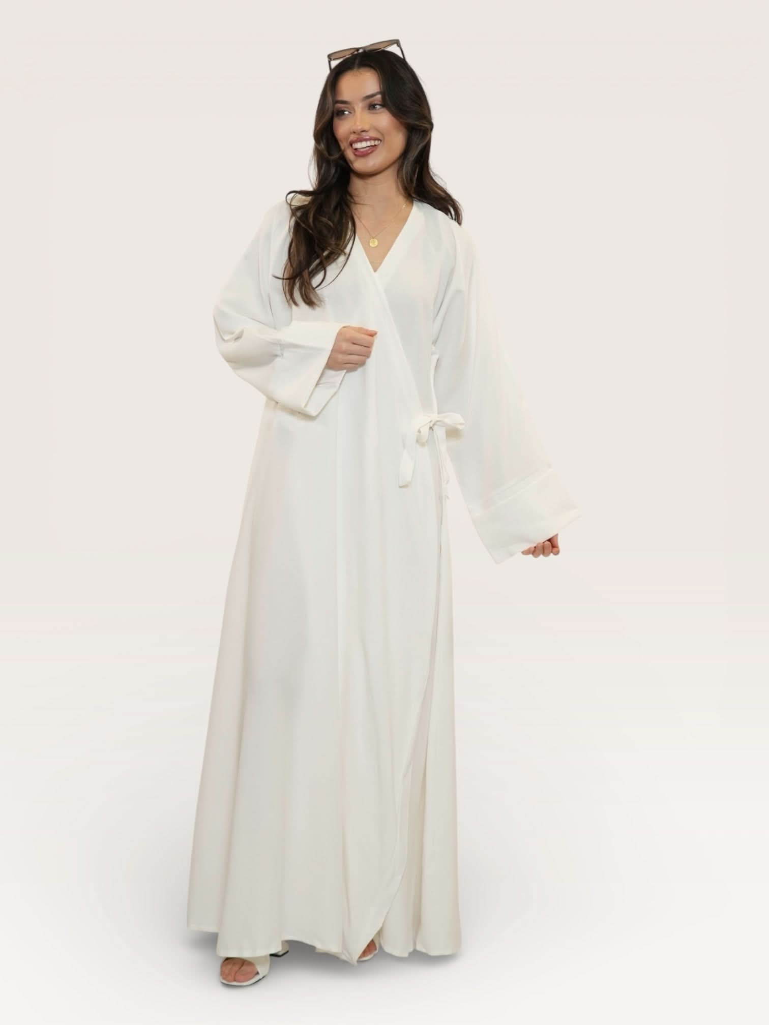 wickel linen abaya - white