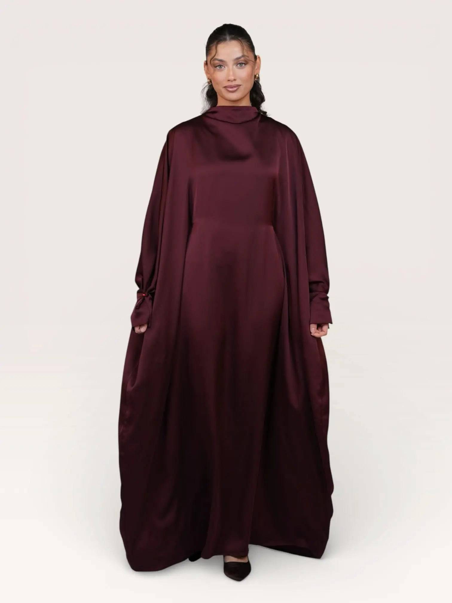 arabian satin abaya - bordeaux - Losyana.Shop