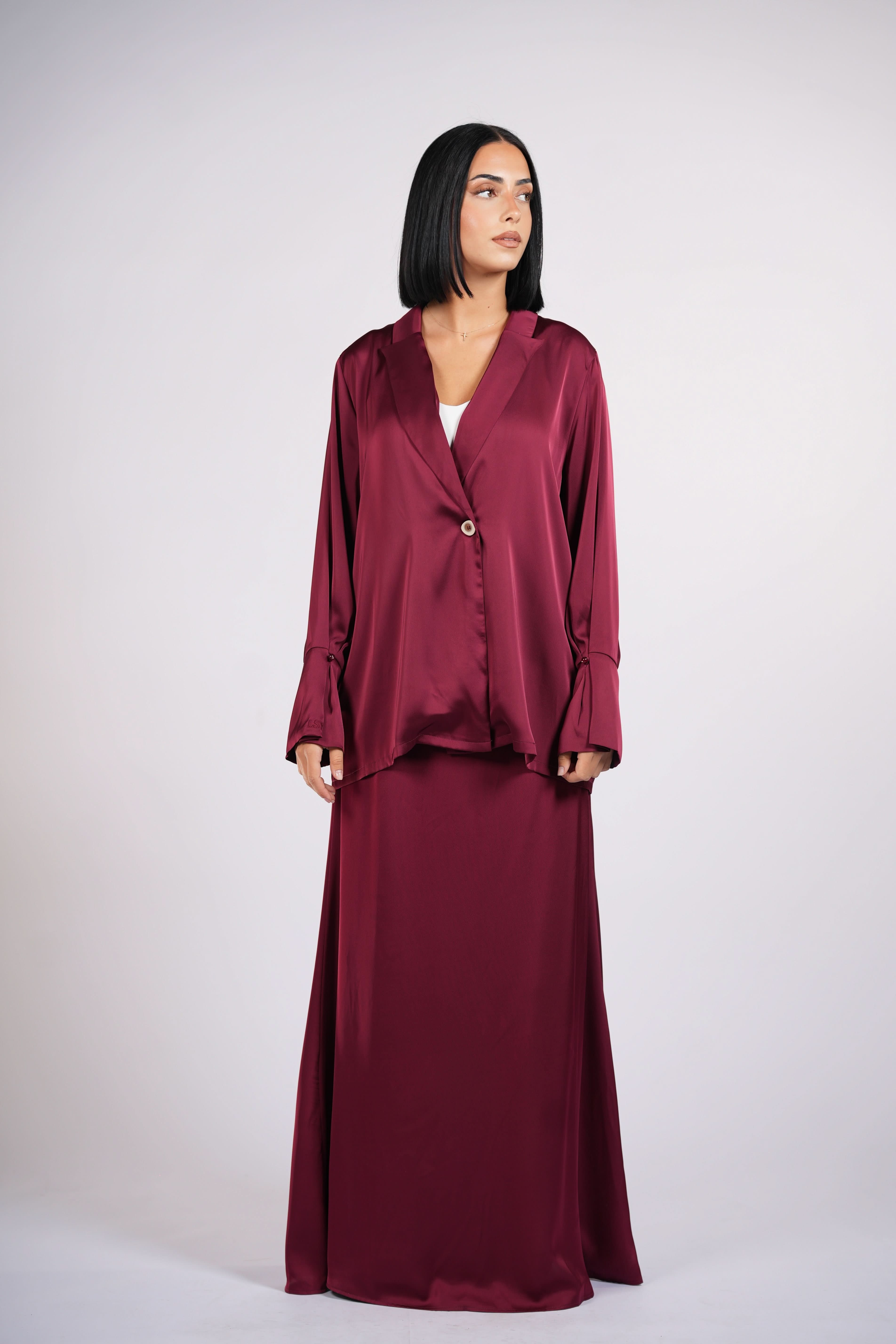 satin silk cardigan - bordeaux - Losyana.Shop