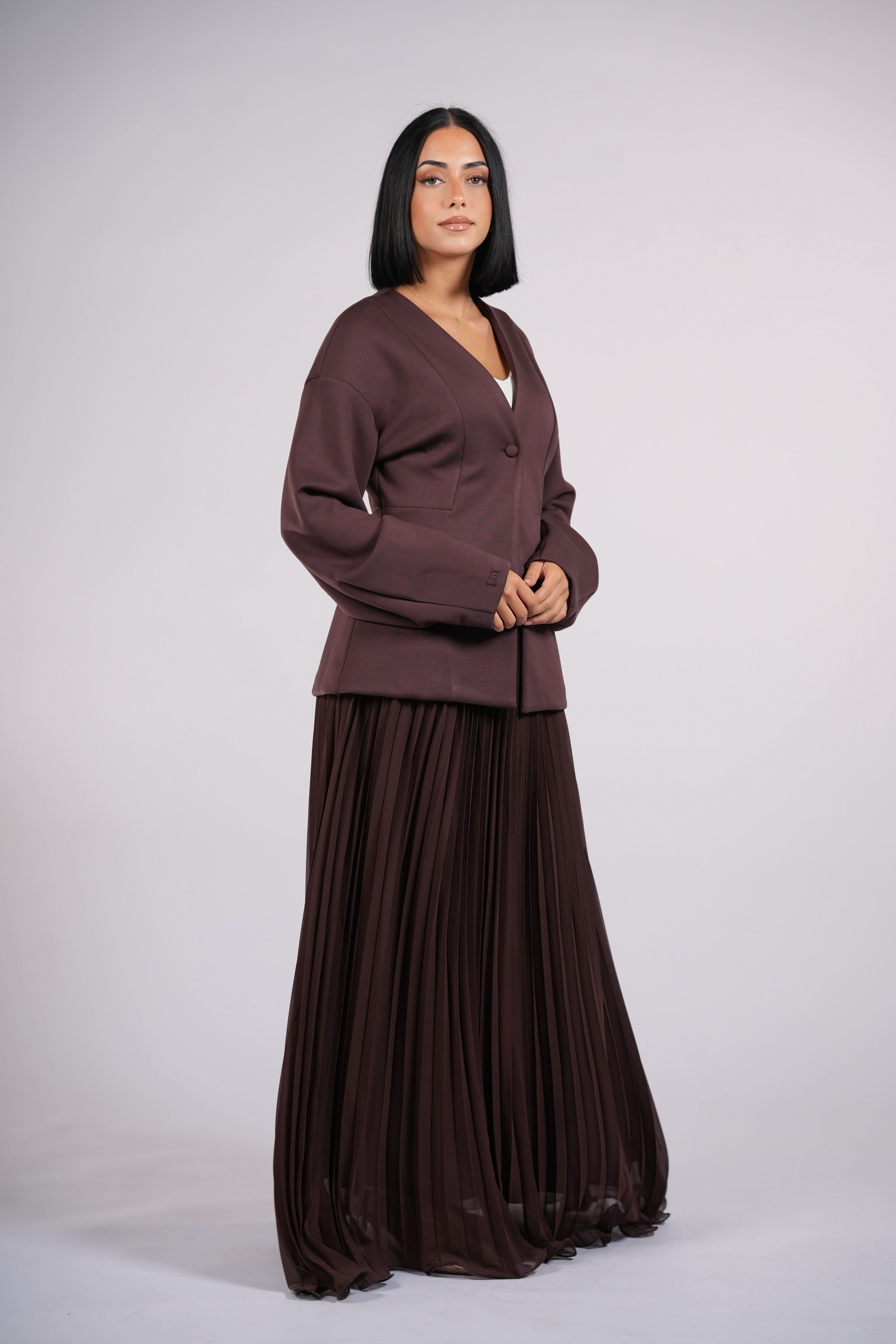 plisse skirt - dark brown - Losyana.Shop