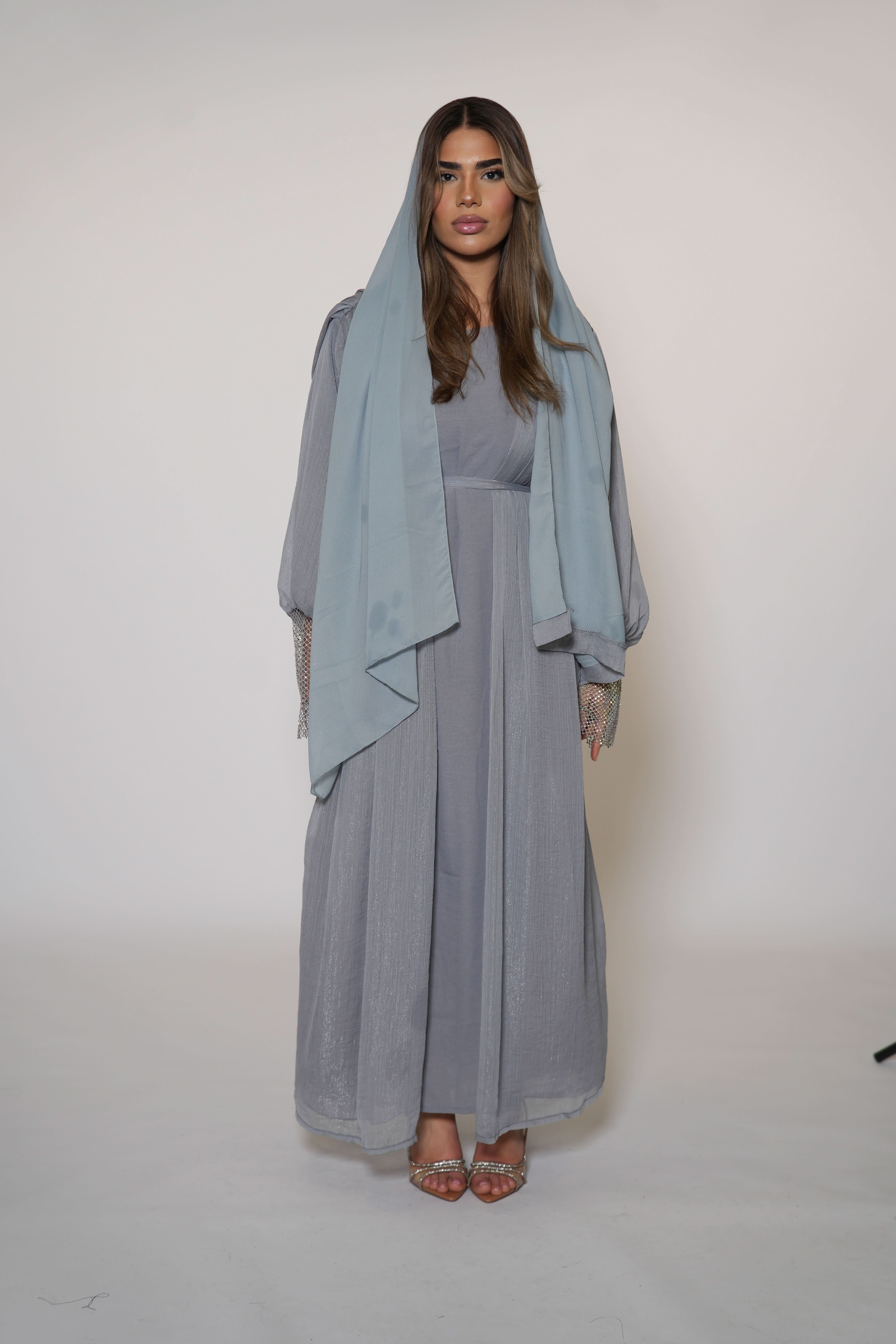 Shimmer Abaya - light grey - Losyana.Shop