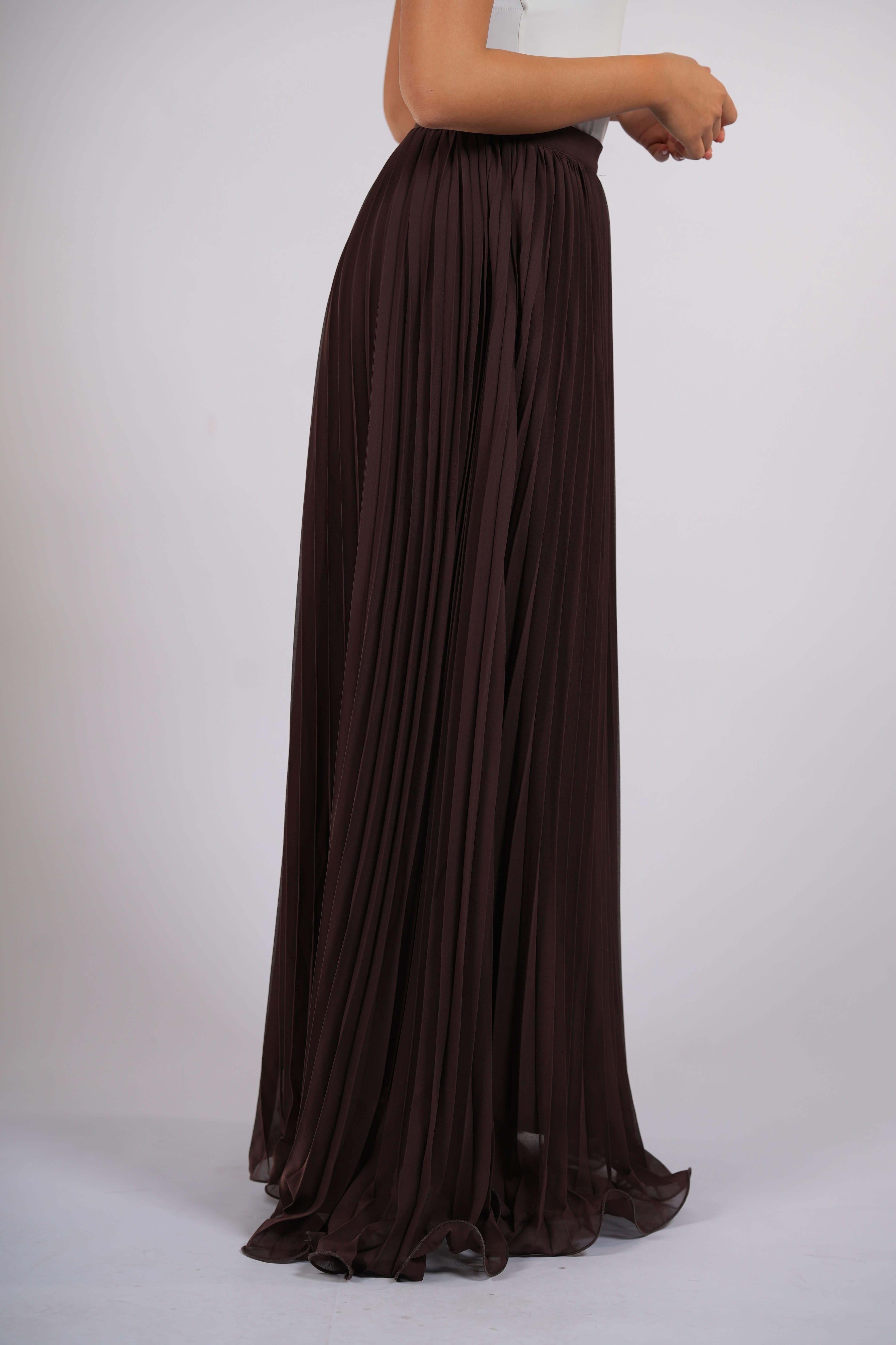 plisse skirt - dark brown - Losyana.Shop