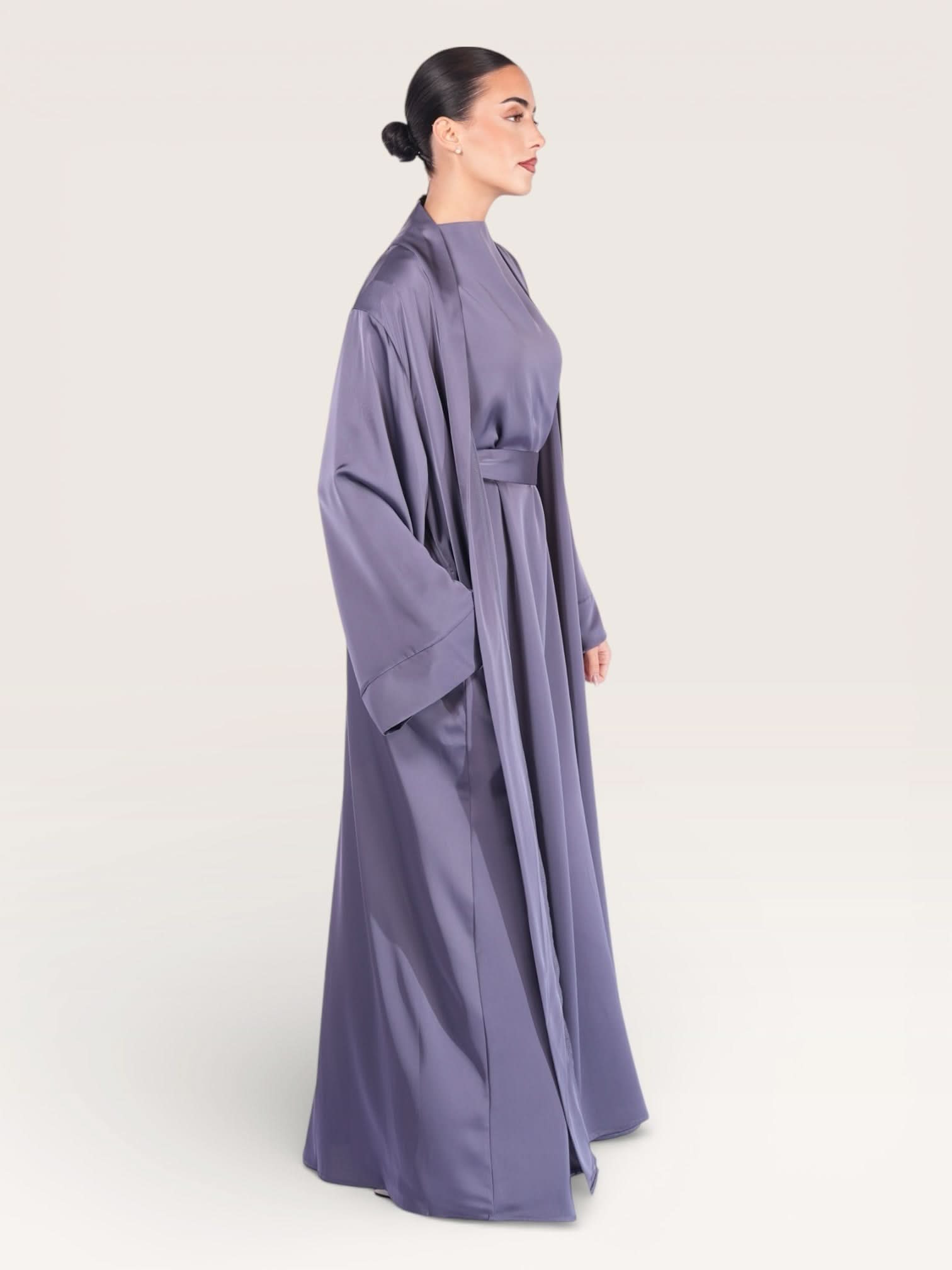 satin kimono abaya - midnight
