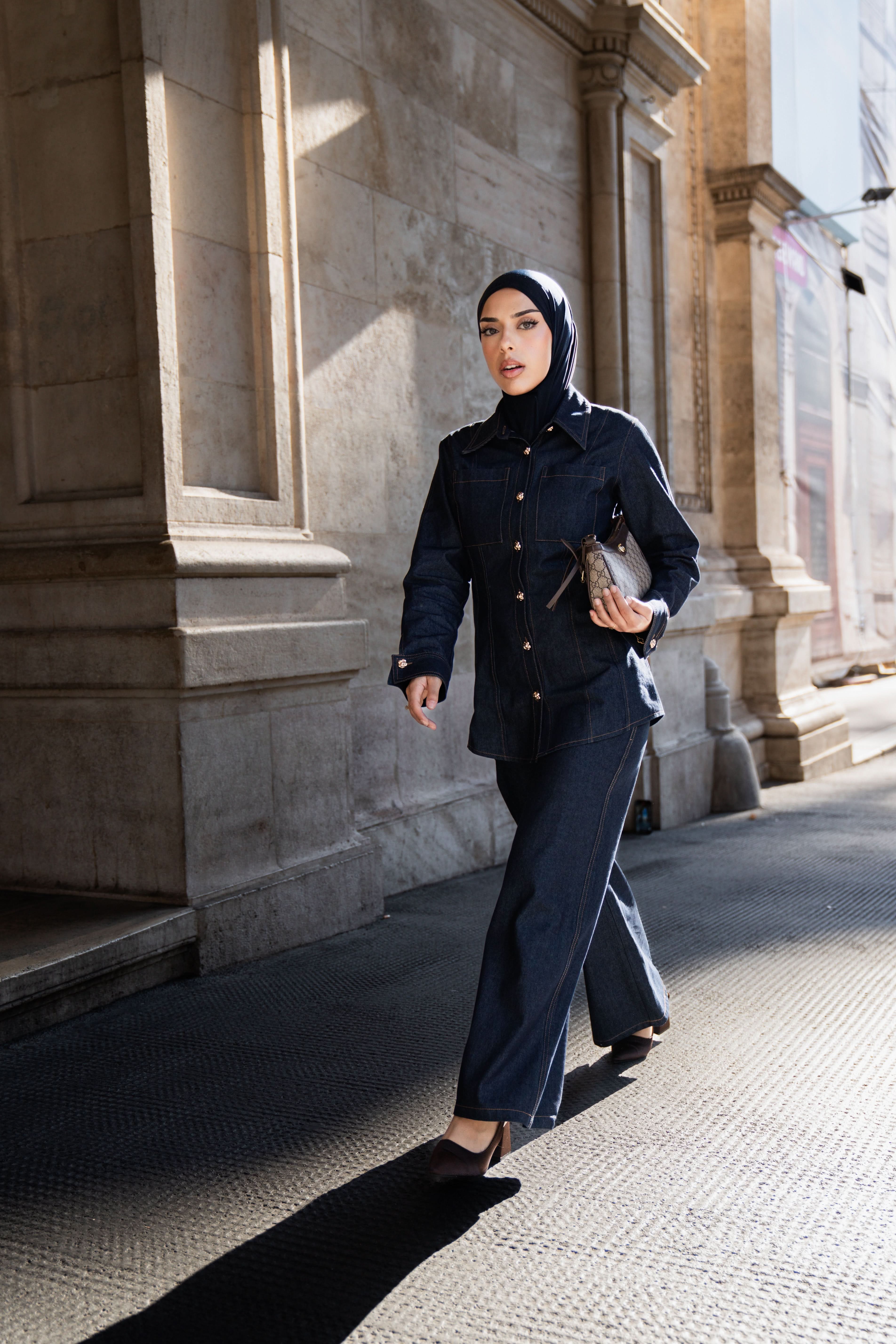 denim gold button shirt - Losyana.Shop