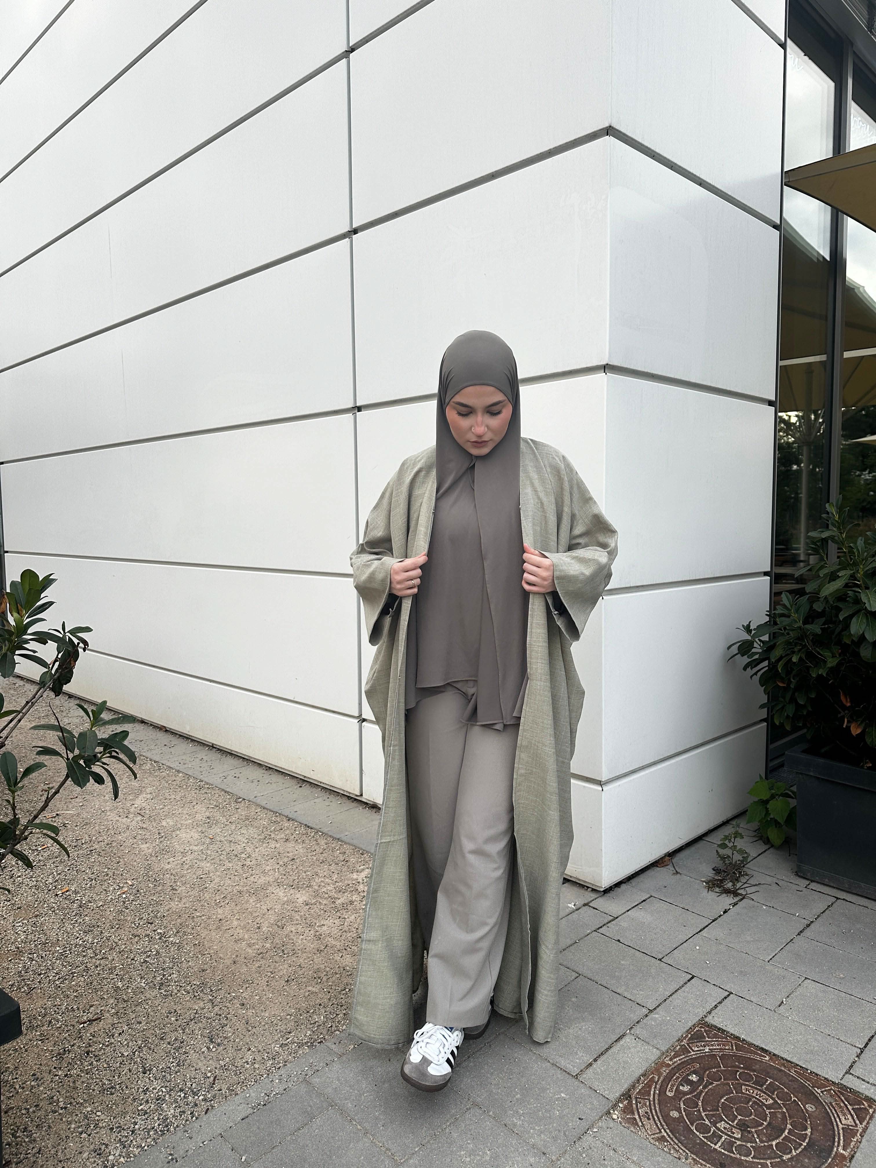 DXB linen Abaya - pistachio - Losyana.Shop