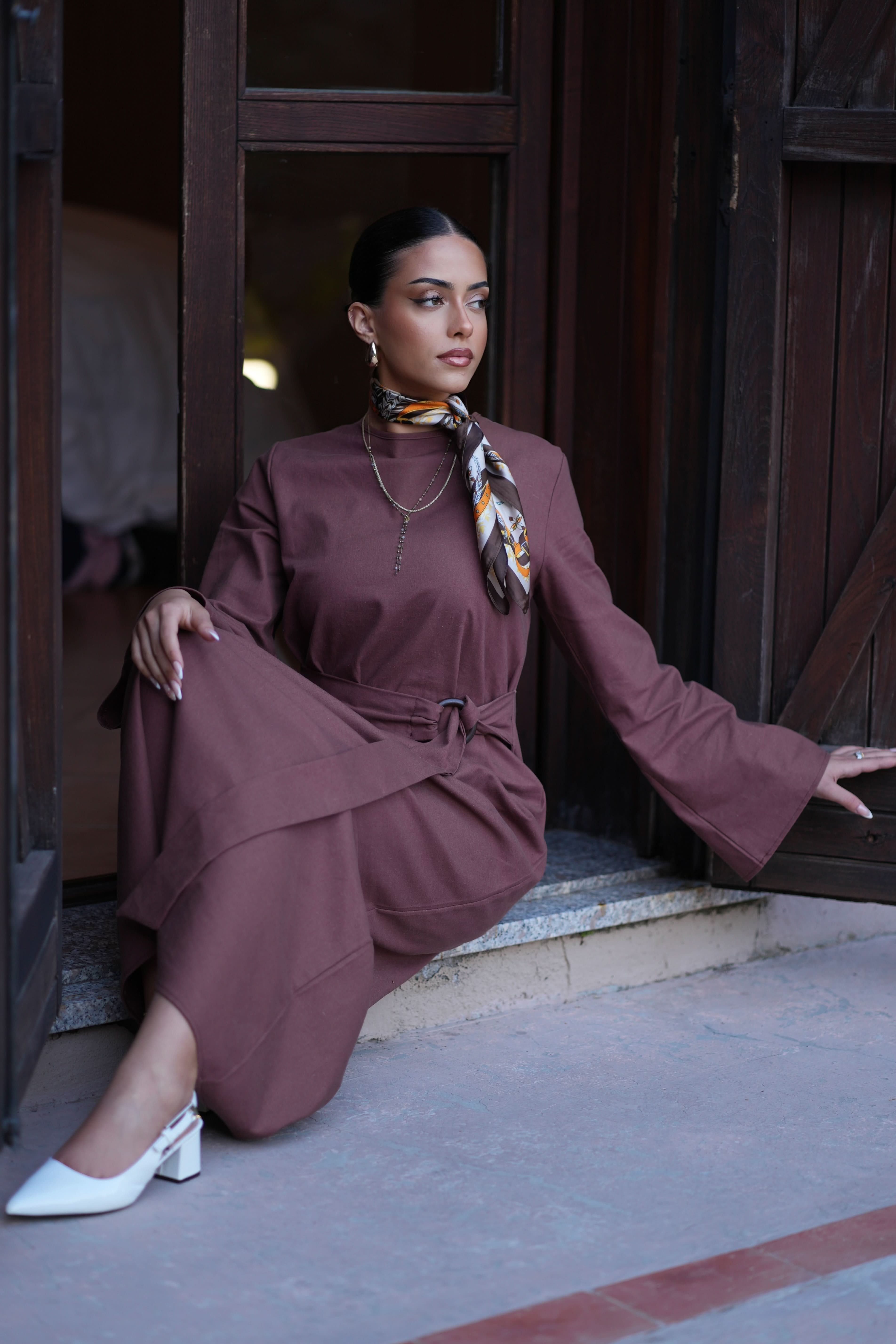 AMALFI LINEN DRESS - BROWN - Losyana.Shop