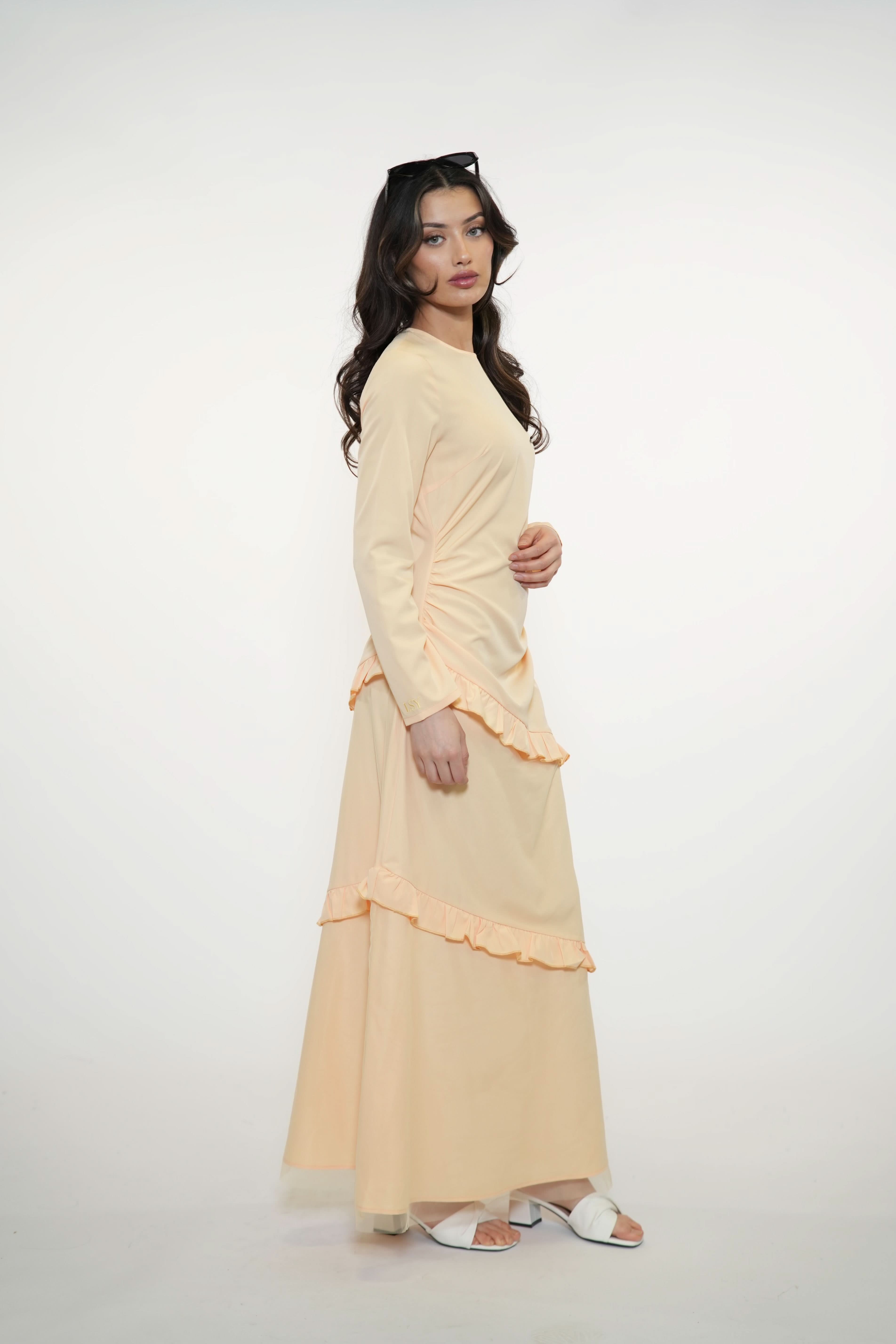 ROMANCE RUFFLE DRESS - APRICOT - Losyana.Shop