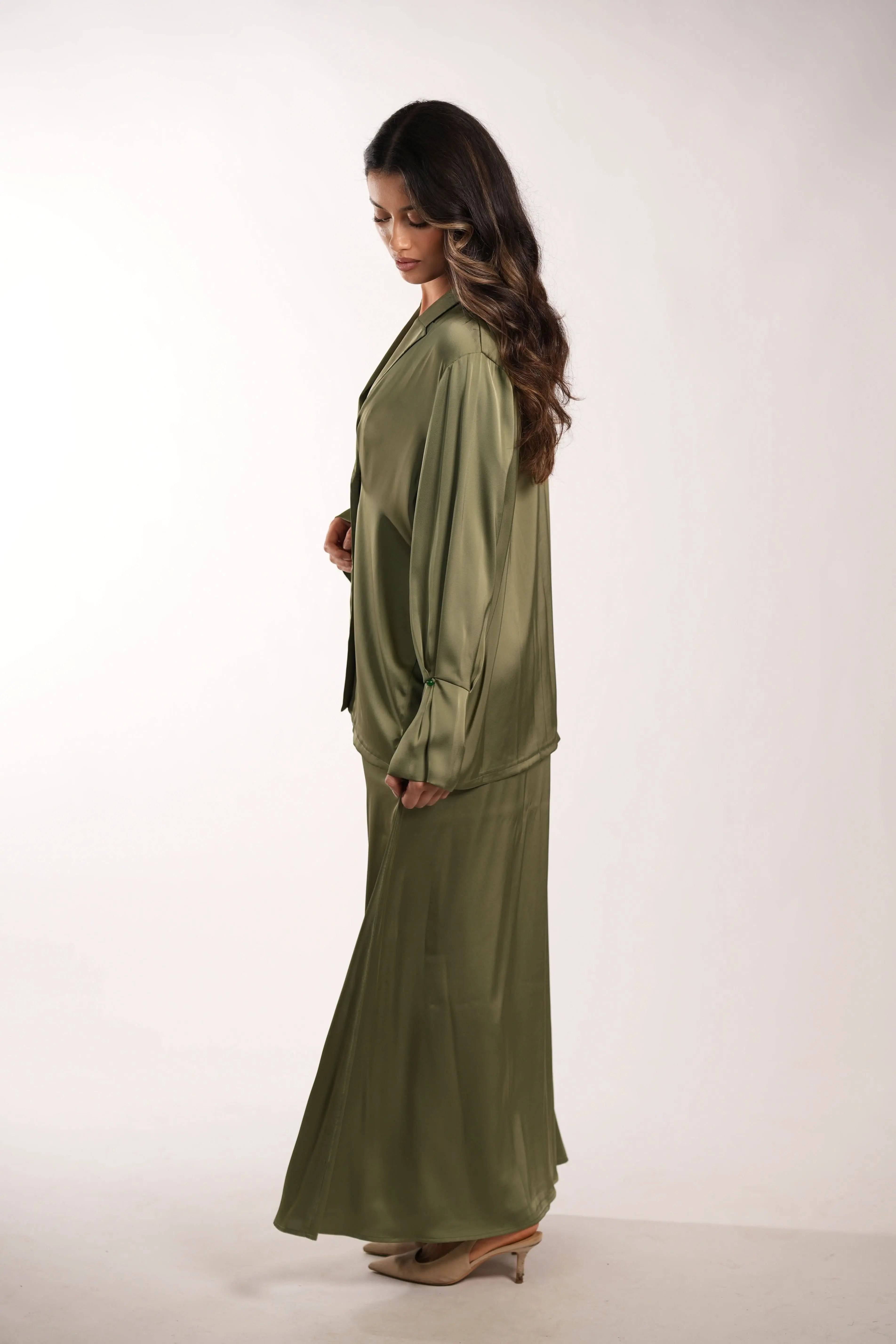 satin silk skirt - olive Losyana.Shop