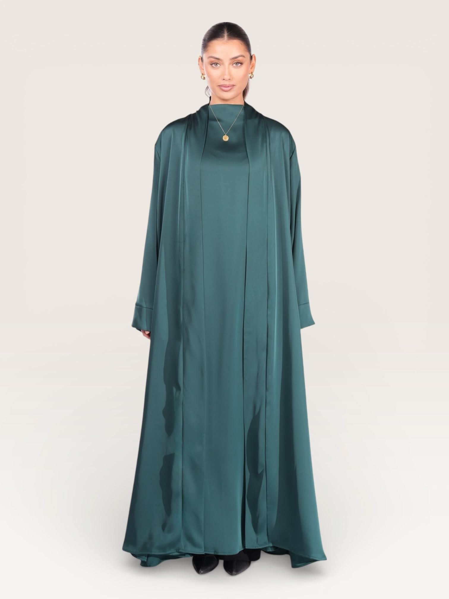 satin kimono abaya - royal green