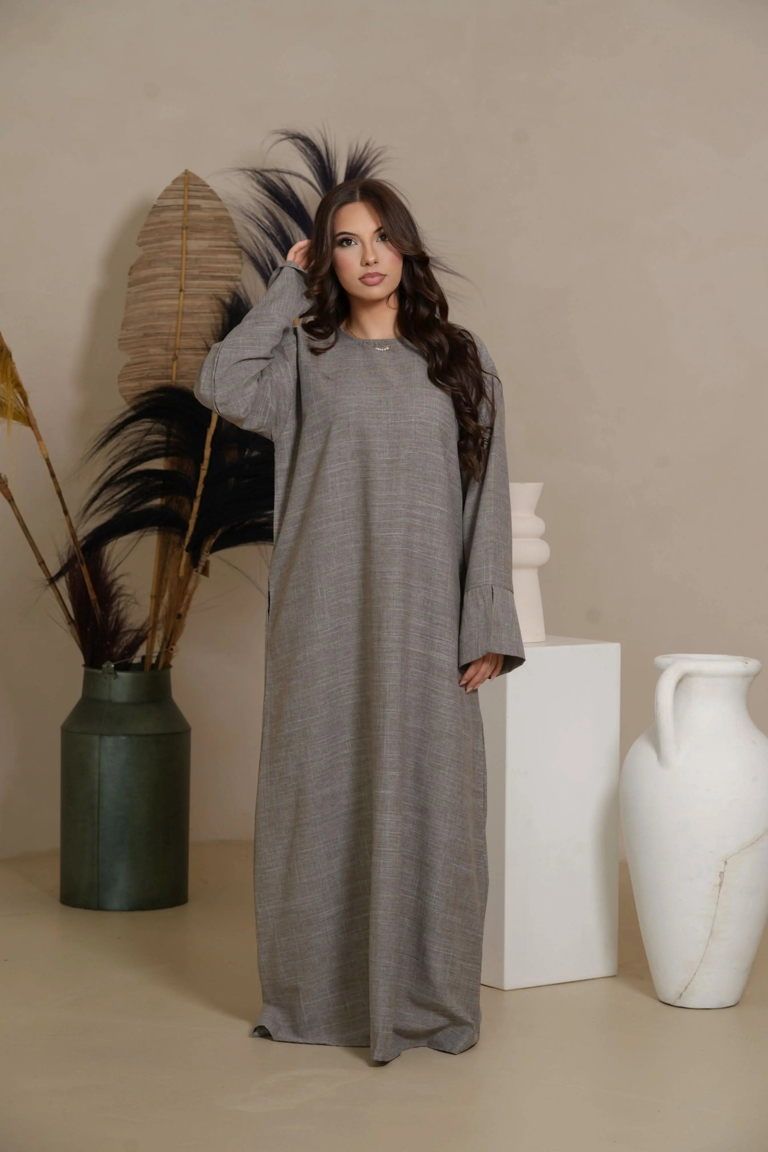 Linen Abaya - venge - Losyana.Shop