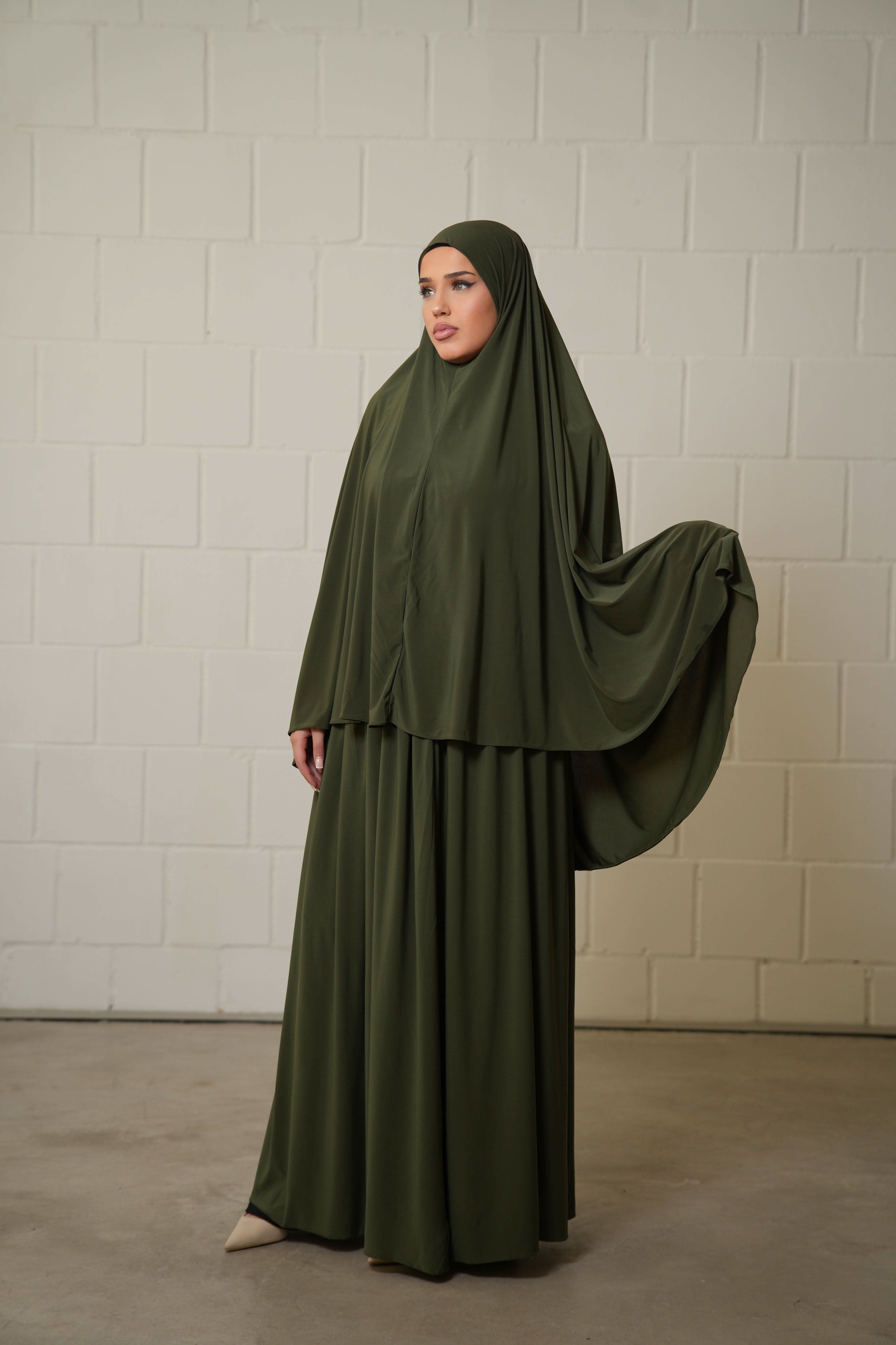 Premium Khimar Set - Khaki Green - Losyana.Shop