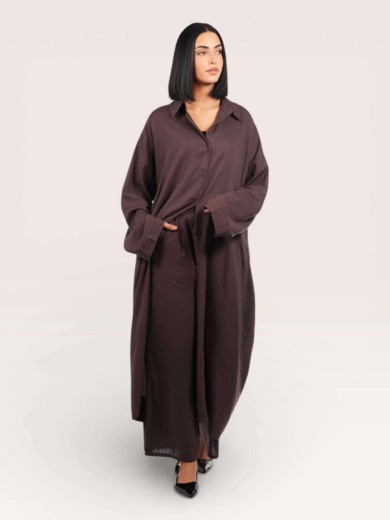 palma linen set - espresso - Losyana.Shop