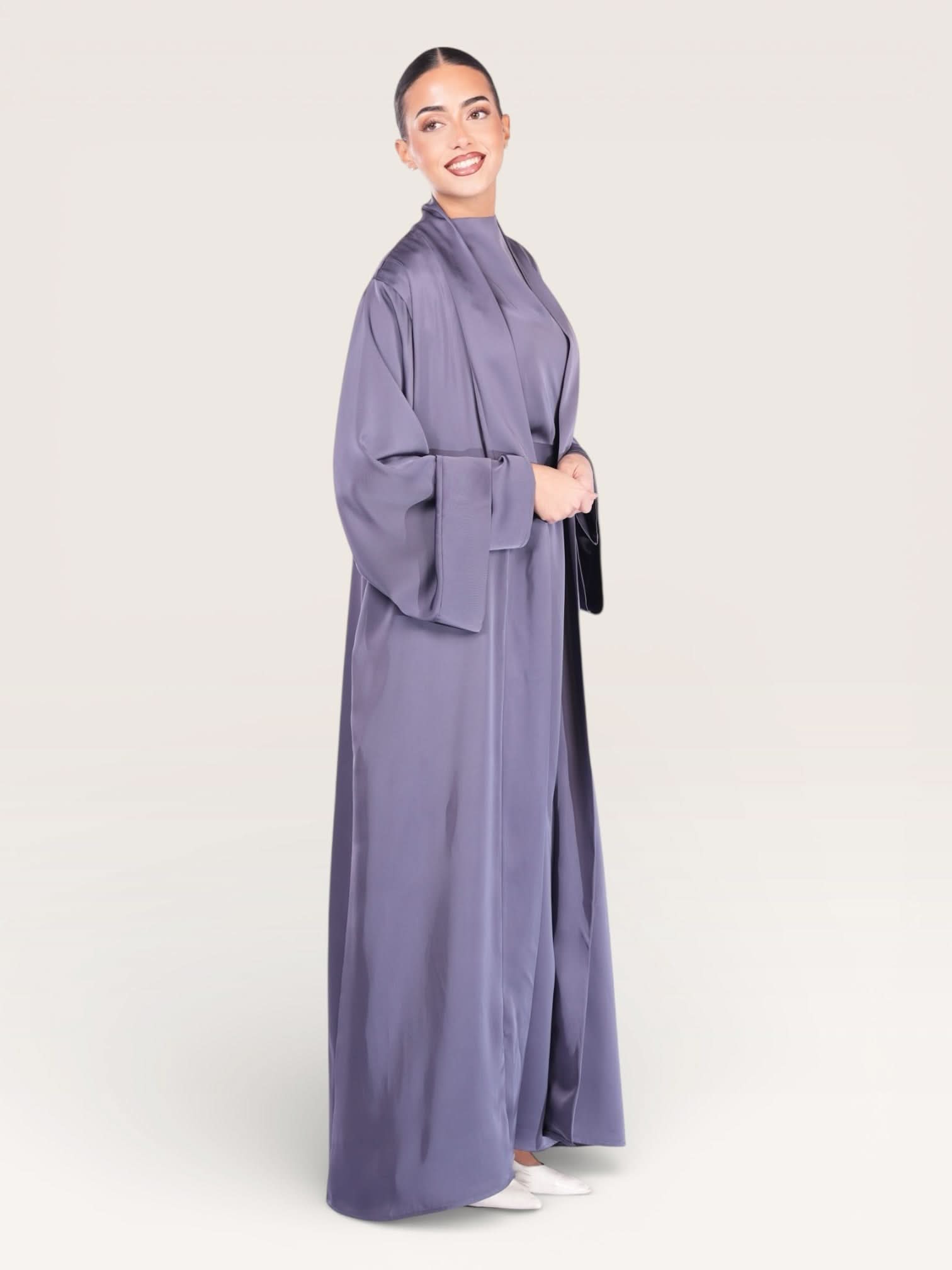 satin kimono abaya - midnight - Losyana.Shop