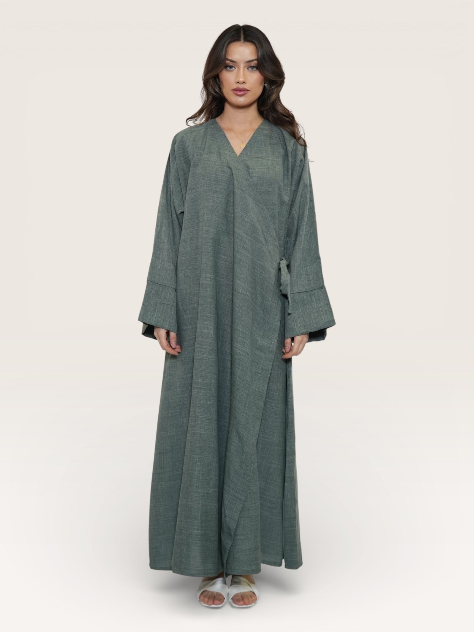 wickel linen abaya - olive
